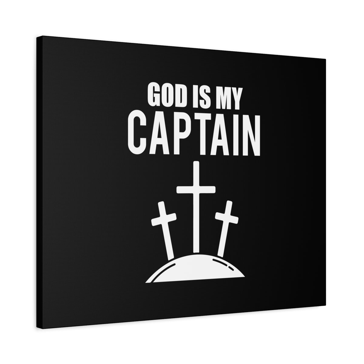 Scripture Canvas God Is My Captain Hebrews 12:2 Three Cross Christian Wall Art Bible Verse Print Ready to Hang