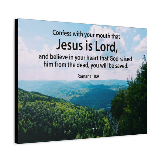 Scripture Canvas Jesus is Lord Romans 10:9 Christian Wall Art Bible Verse Print Ready to Hang