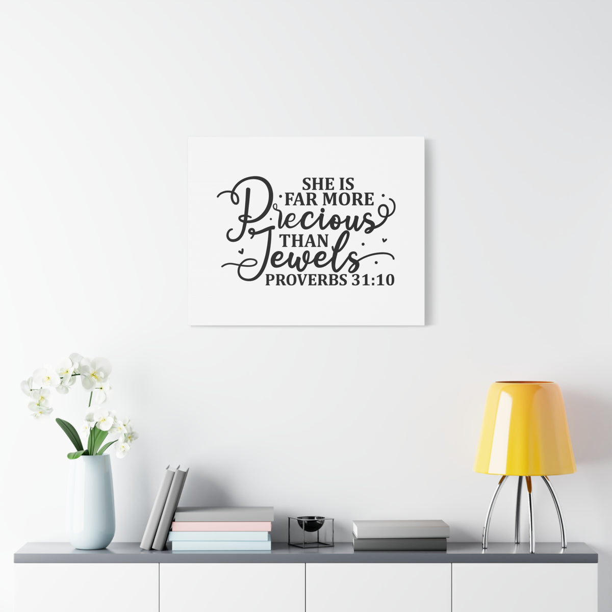 Scripture Canvas Far More Precious Proverbs 31:10 Christian Wall Art Bible Verse Print Ready to Hang