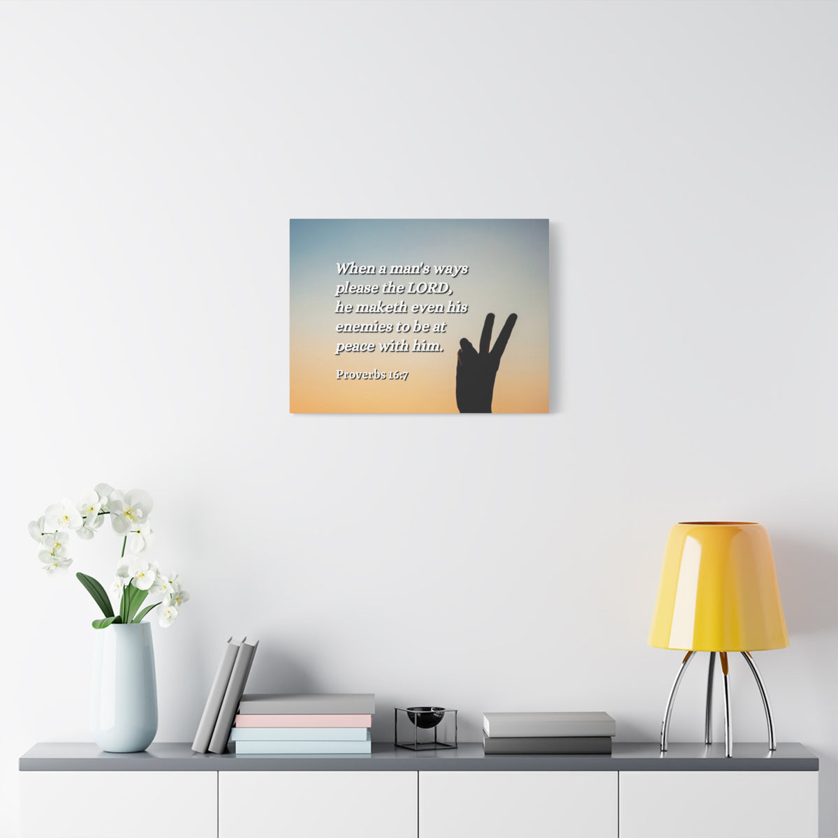Scripture Canvas At Peace Proverbs 16:7 Christian Wall Art Bible Verse Print Ready to Hang
