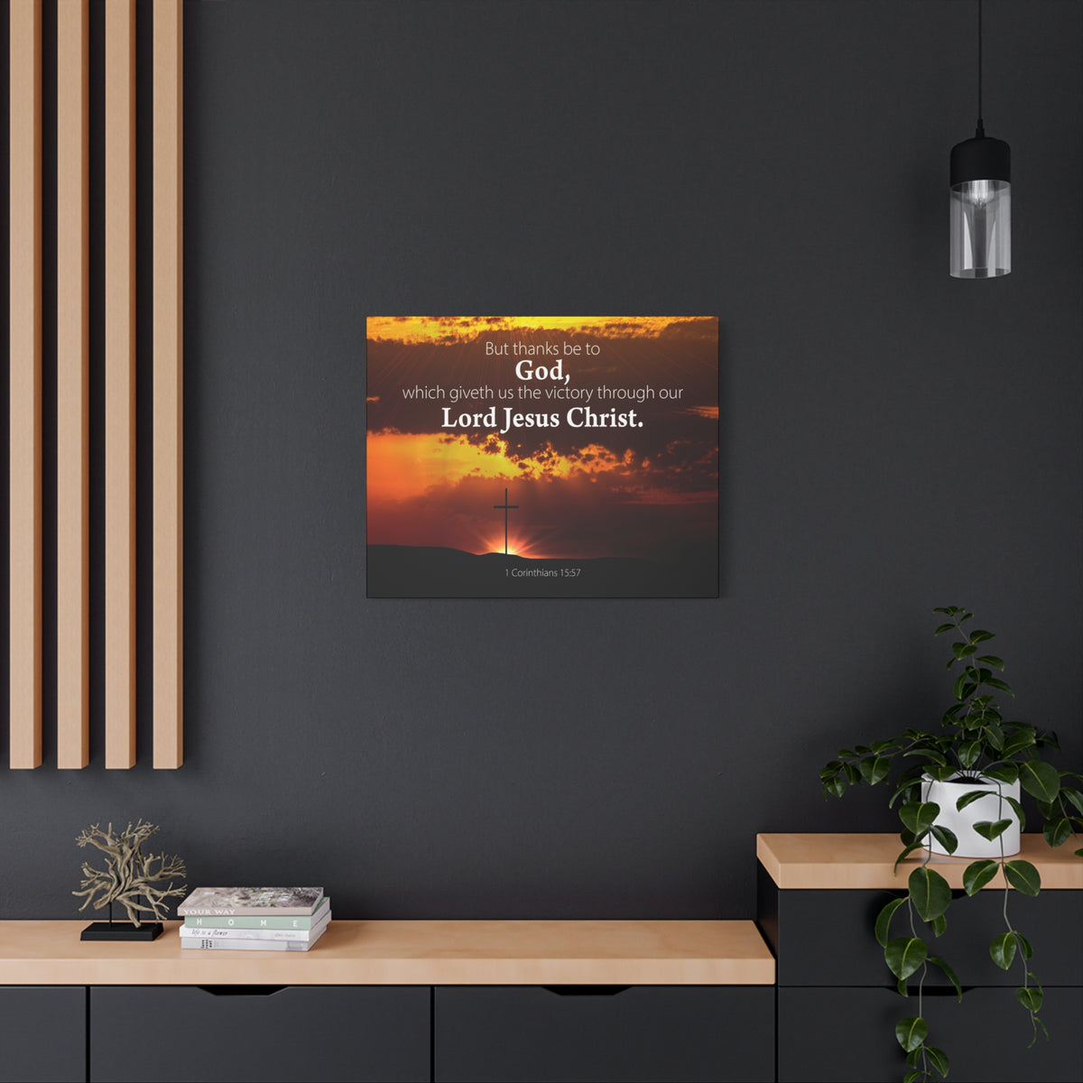 Scripture Canvas Thanks Be to God 1 Corinthians 15:57 Christian Wall Art Bible Verse Print Ready to Hang