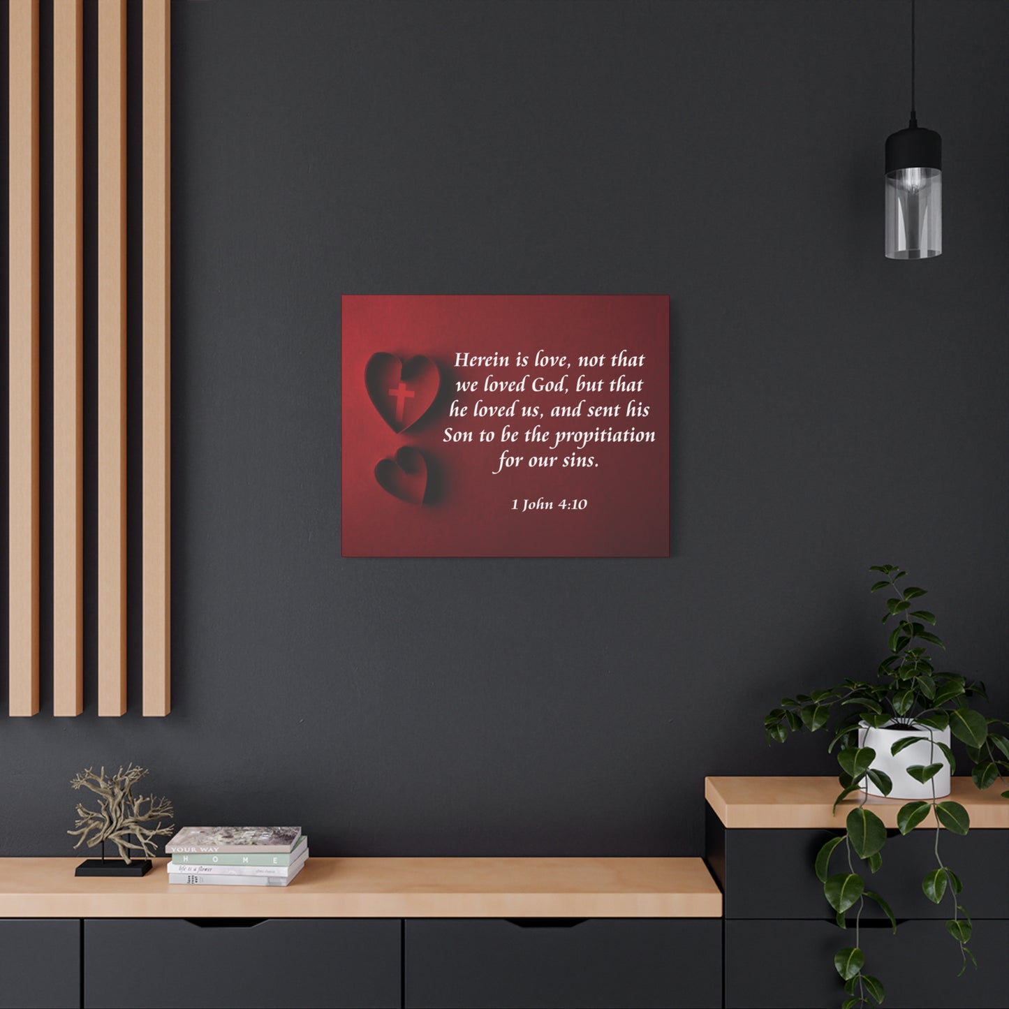 Bible Verse Canvas Herein is Love 1 John 4:10 Christian Home Décor Wall Art Scripture Ready to Hang Faith Print