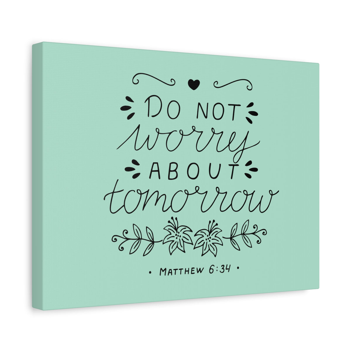 Scripture Canvas Tomorrow Teal Matthew 6:34 Christian Wall Art Bible Verse Print Ready to Hang