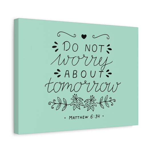 Scripture Canvas Tomorrow Teal Matthew 6:34 Christian Wall Art Bible Verse Print Ready to Hang