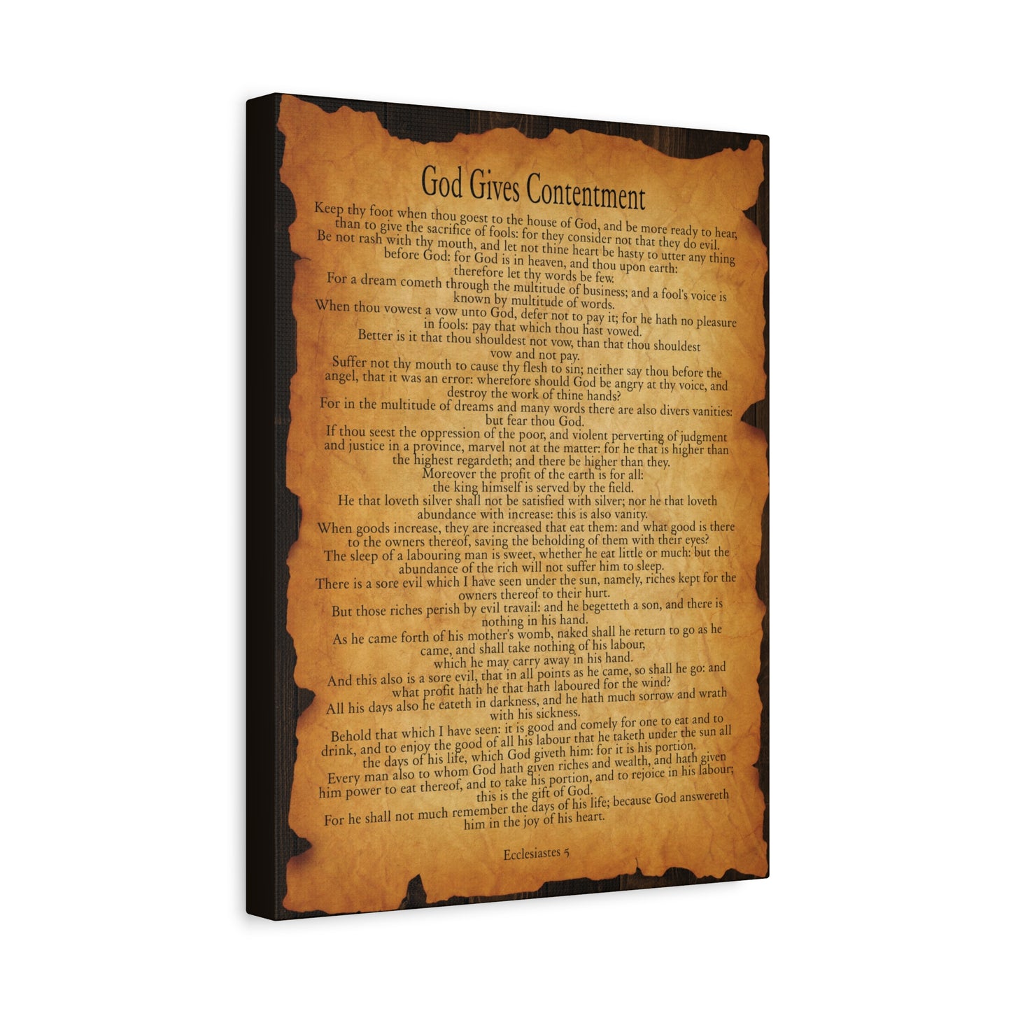 Scripture Walls God Gives Contentment Ecclesiastes 5 Gold Brown Bible Verse Canvas Christian Wall Art Ready to Hang