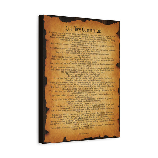 Scripture Walls God Gives Contentment Ecclesiastes 5 Gold Brown Bible Verse Canvas Christian Wall Art Ready to Hang