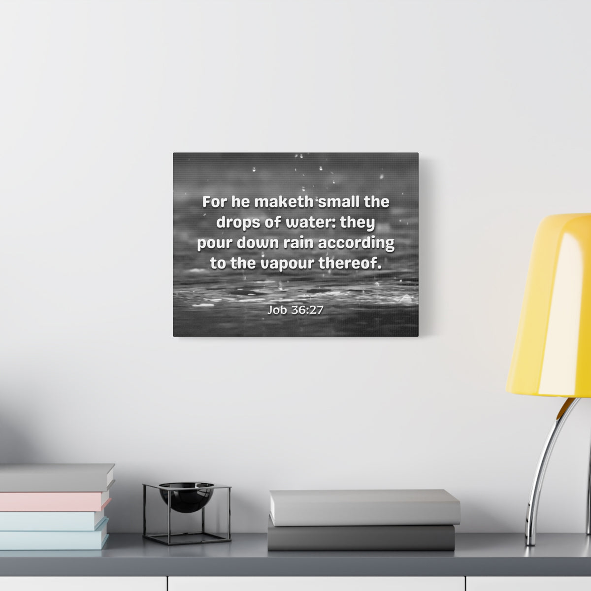 Scripture Canvas Drops Of Water Job 36:27 Christian Wall Art Bible Verse Print Ready to Hang
