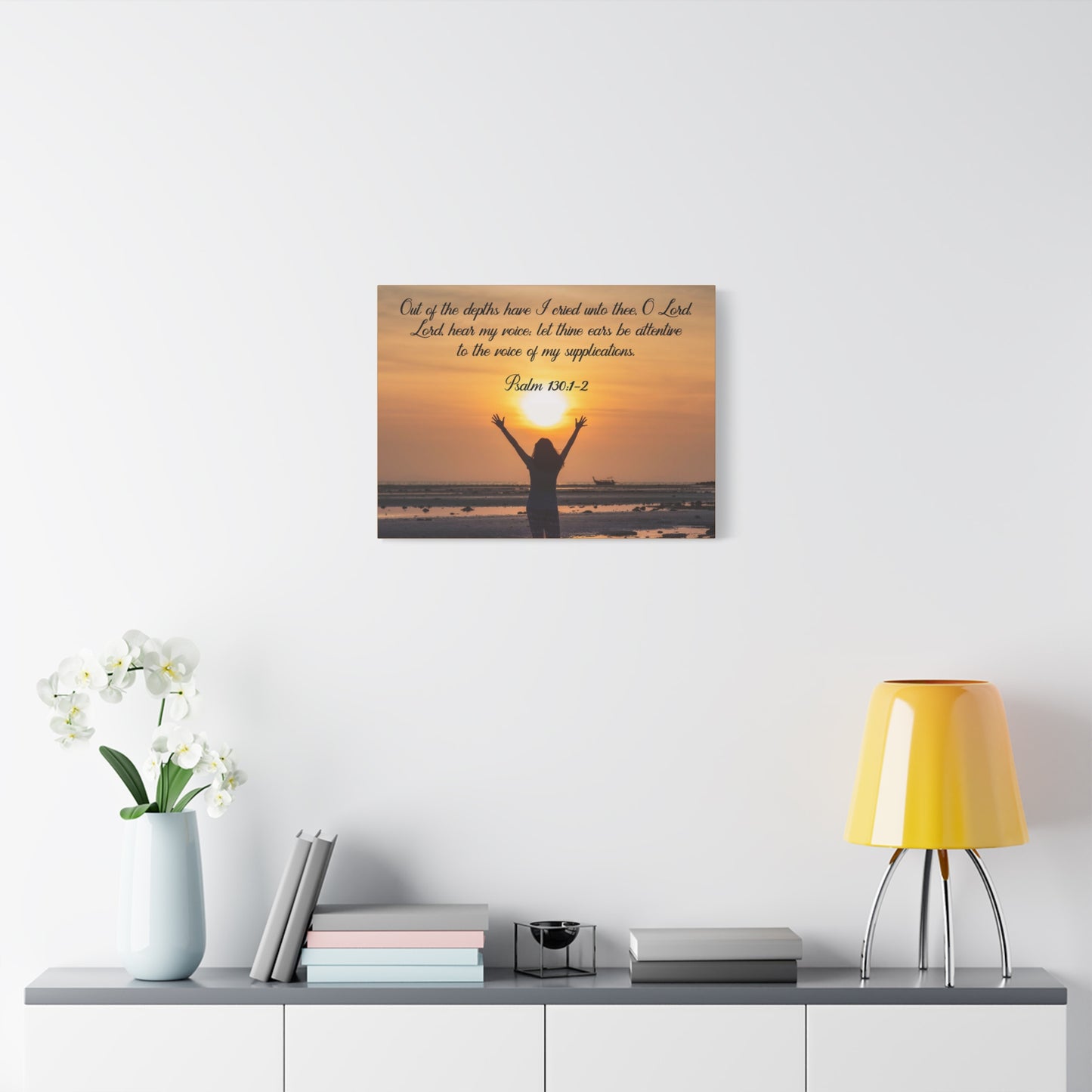 Bible Verse Canvas Out of The Depths Psalm 130:1-2 Christian Home Décor Wall Art Scripture Ready to Hang Faith Print