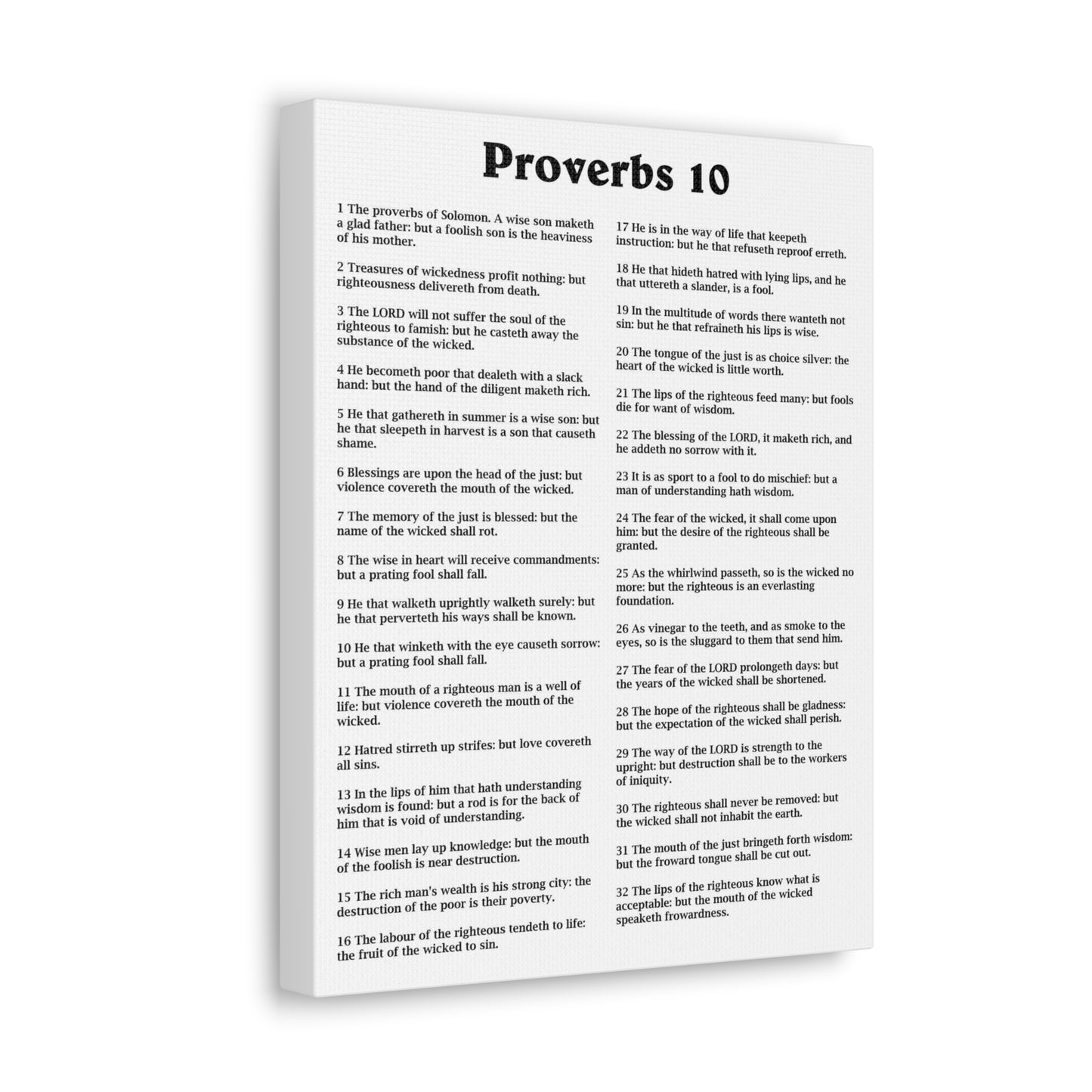Proverbs Chapter 10 White Bible Canvas Christian Wall Art Ready to Hang Unframed
