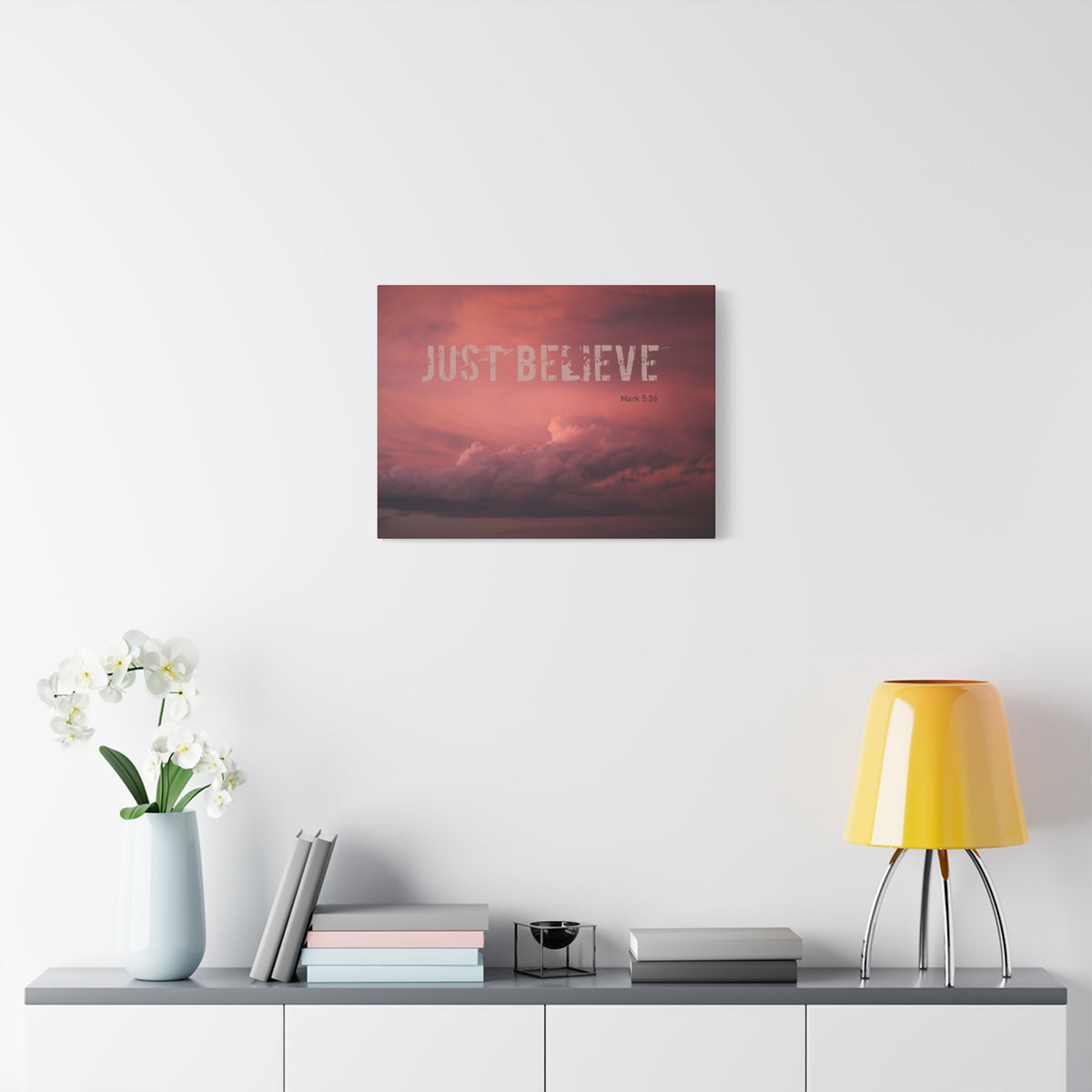 Scripture Canvas Just Believe Red Mark 5:36 Christian Wall Art Bible Verse Print Ready to Hang