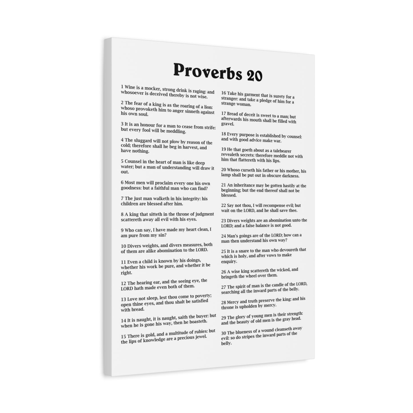 Scripture Walls Proverbs Chapter 20 White Bible Canvas Christian Wall Art Ready to Hang Unframed
