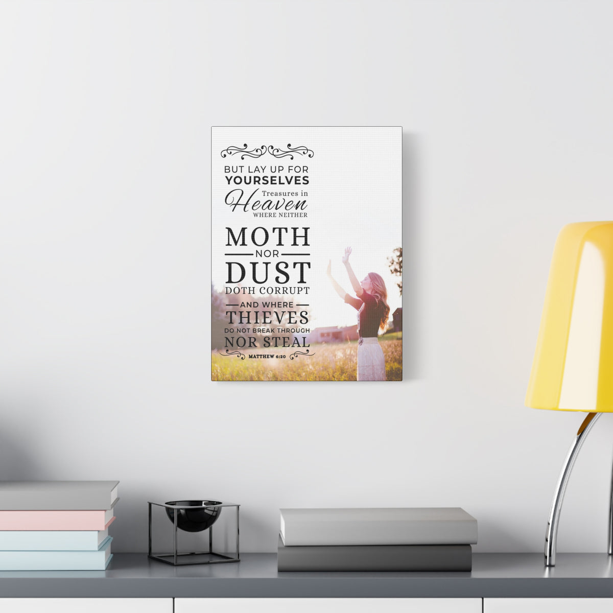 Scripture CanvasMoth Nor Dust Matthew 6:26  Christian Wall Art Bible Verse Print Ready to Hang