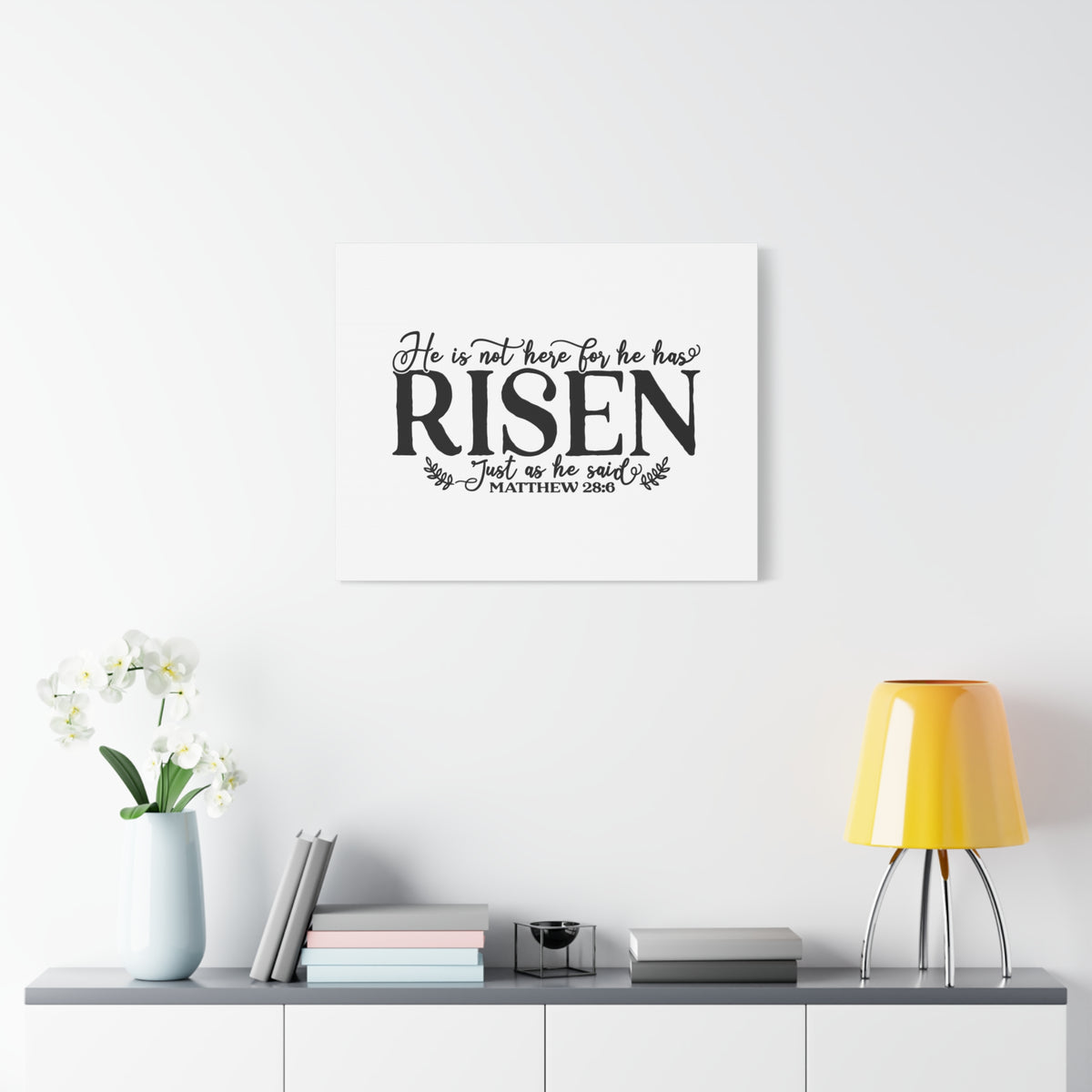 Scripture Canvas He Has Risen Matthew 28:6 Christian Wall Art Bible Verse Print Ready to Hang