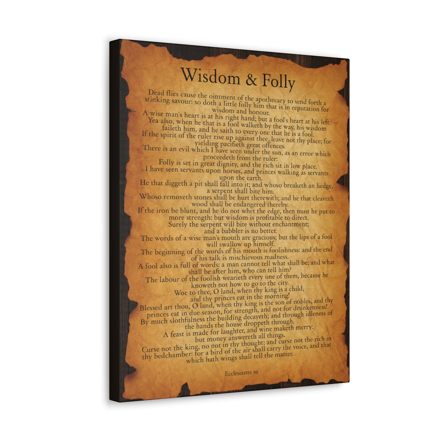 Wisdom & Folly Ecclesiastes 10 Gold Brown Bible Verse Canvas Christian Wall Art Ready to Hang