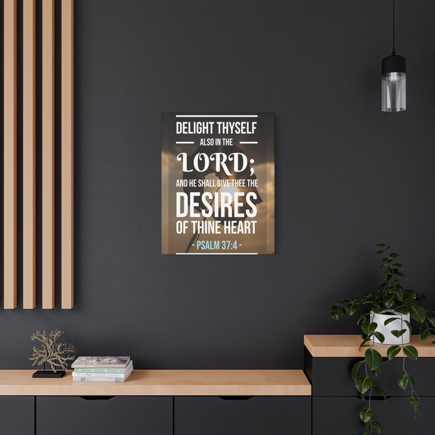 Scripture Canvas Delight Thyself Psalm 37:4 Christian Wall Art Bible Verse Print Ready to Hang