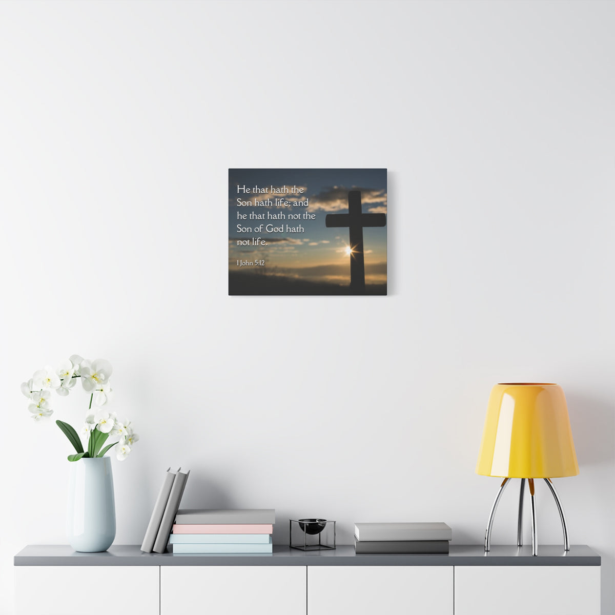 Scripture Canvas Son Of God 1 John 5:12 Christian Wall Art Bible Verse Print Ready to Hang