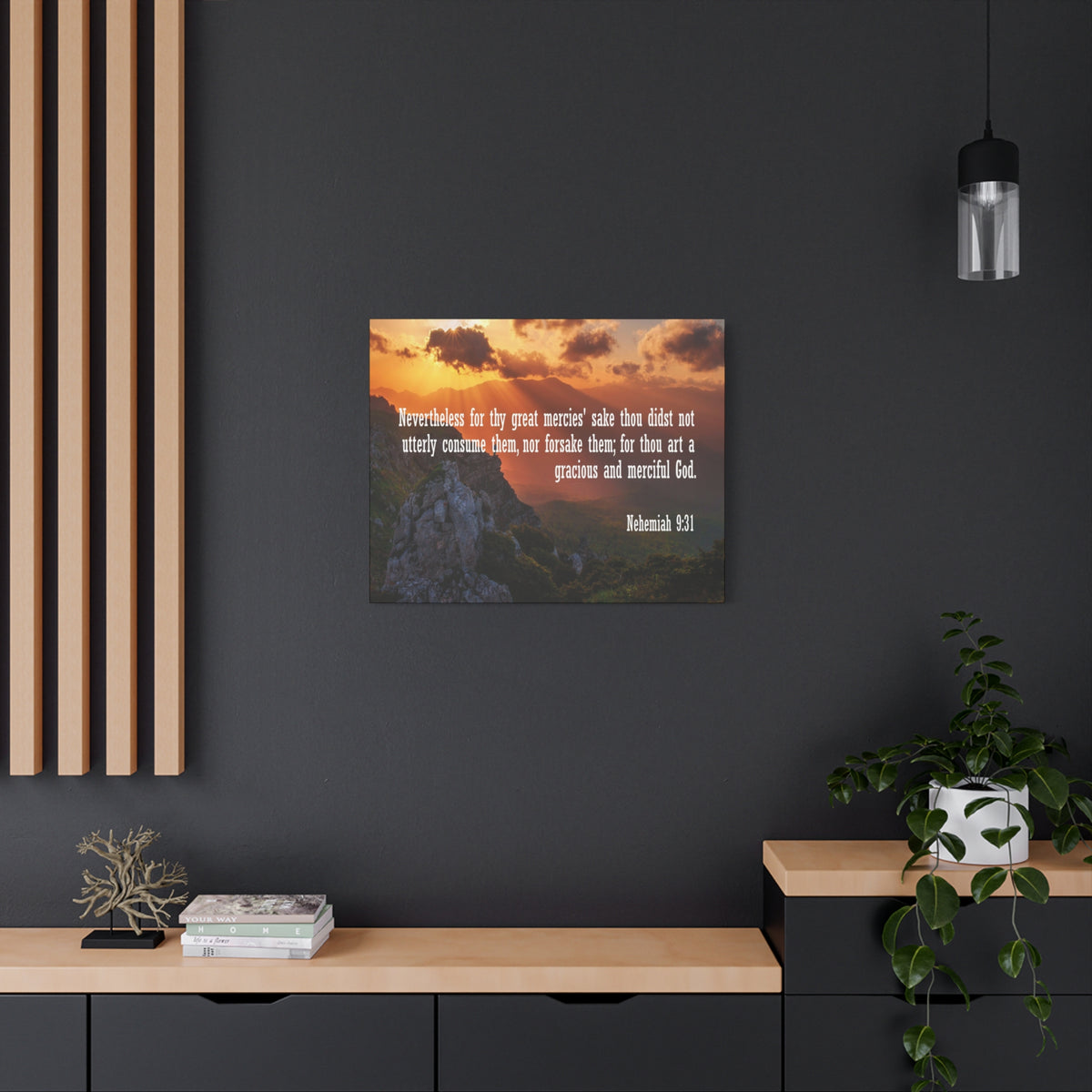 Scripture Canvas Gracious and Merciful God Nehemiah 9:31 Christian Wall Art Bible Verse Print Ready to Hang