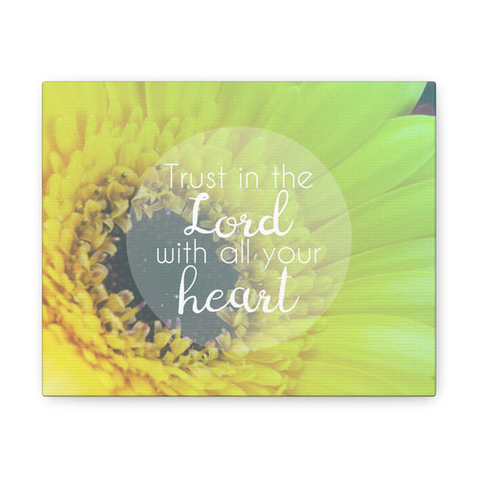 With All Your Heart Proverbs 3:5 Lime Flower Christian Wall Art Bible Verse Print Ready to Hang