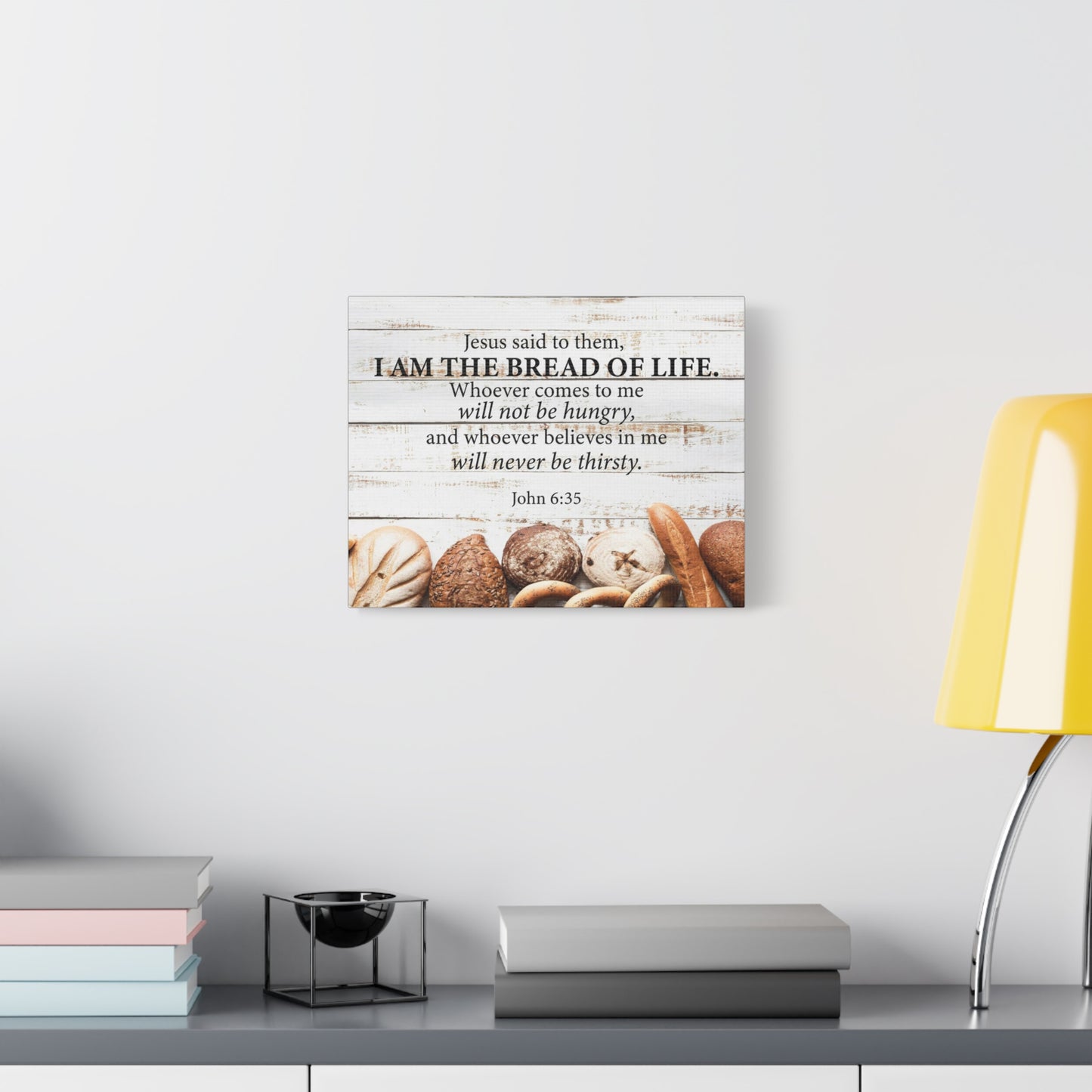 Bible Verse Canvas Bread of Life John 6:35 Scripture Wall Art Christian Home Decor