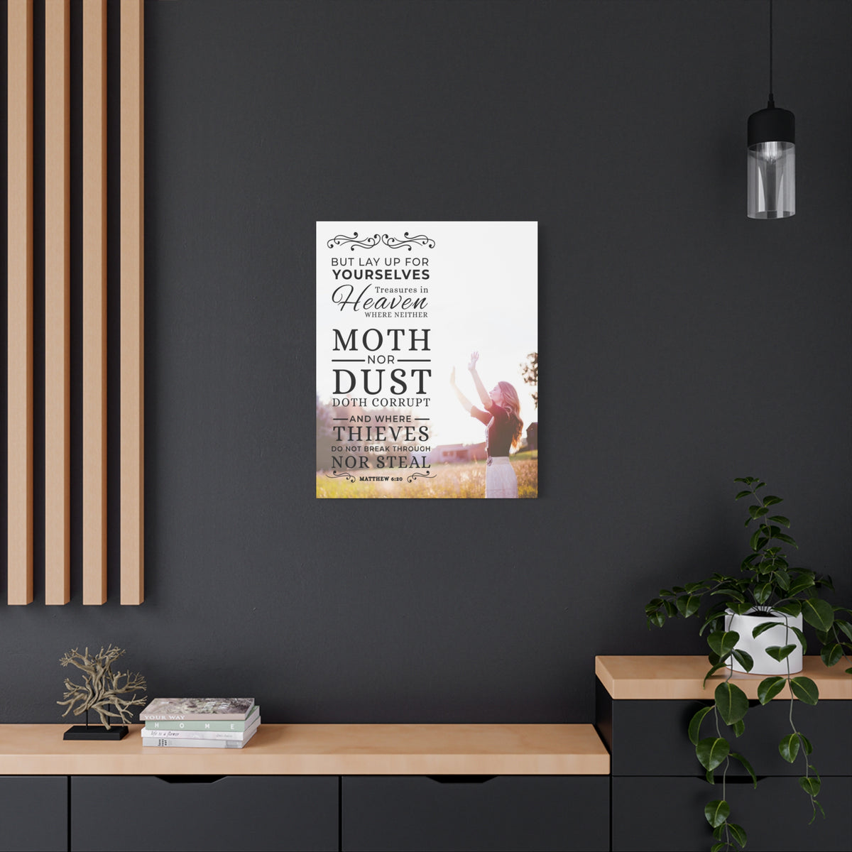 Scripture CanvasMoth Nor Dust Matthew 6:26  Christian Wall Art Bible Verse Print Ready to Hang