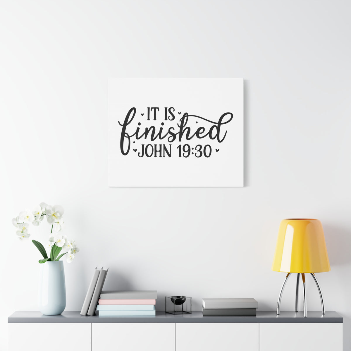 Scripture Canvas It Is Finished Small Hearts John 19:30 Christian Wall Art Bible Verse Print Ready to Hang