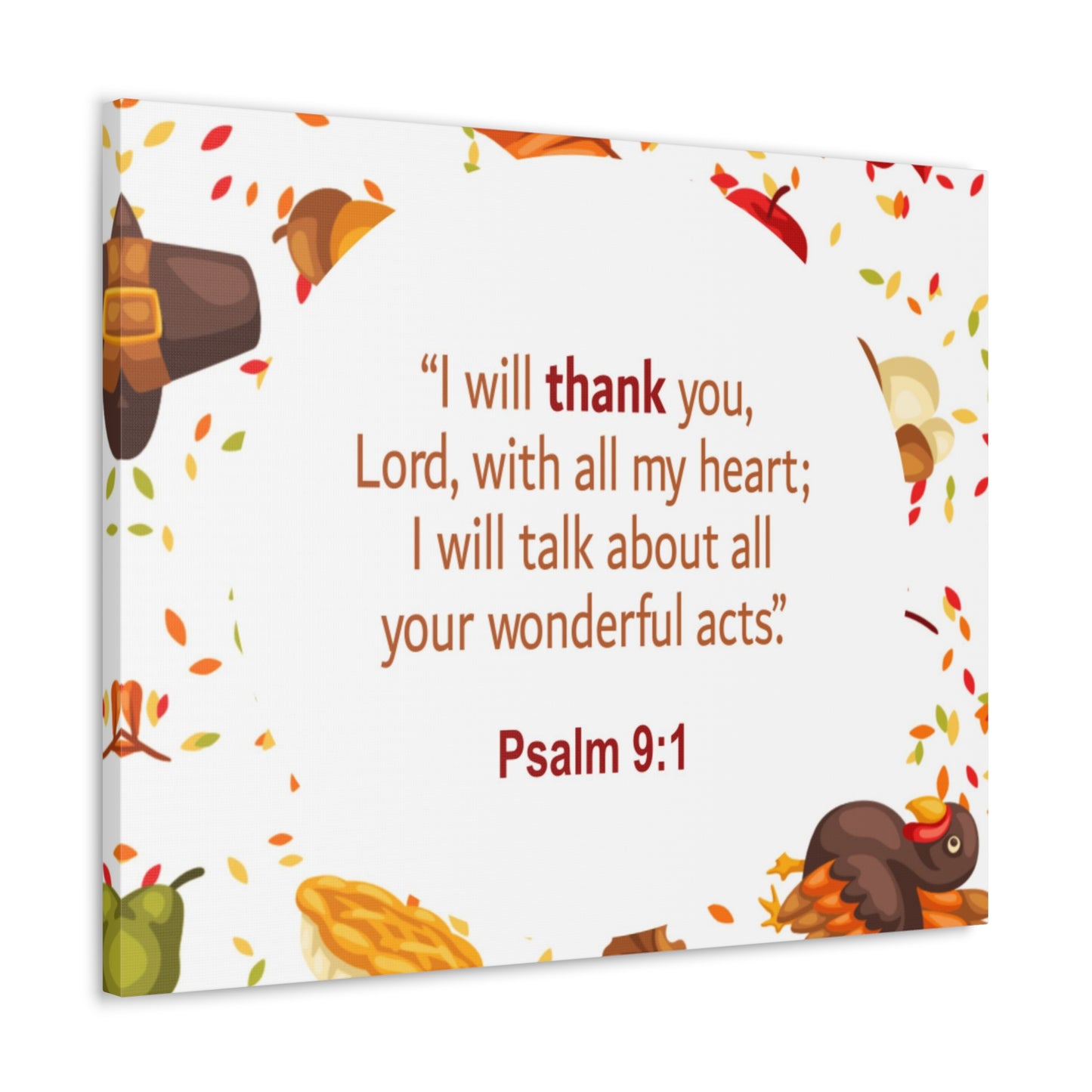 With All My Heart Psalm 9:1 Bible Verse Canvas Christian Wall Art Ready to Hang