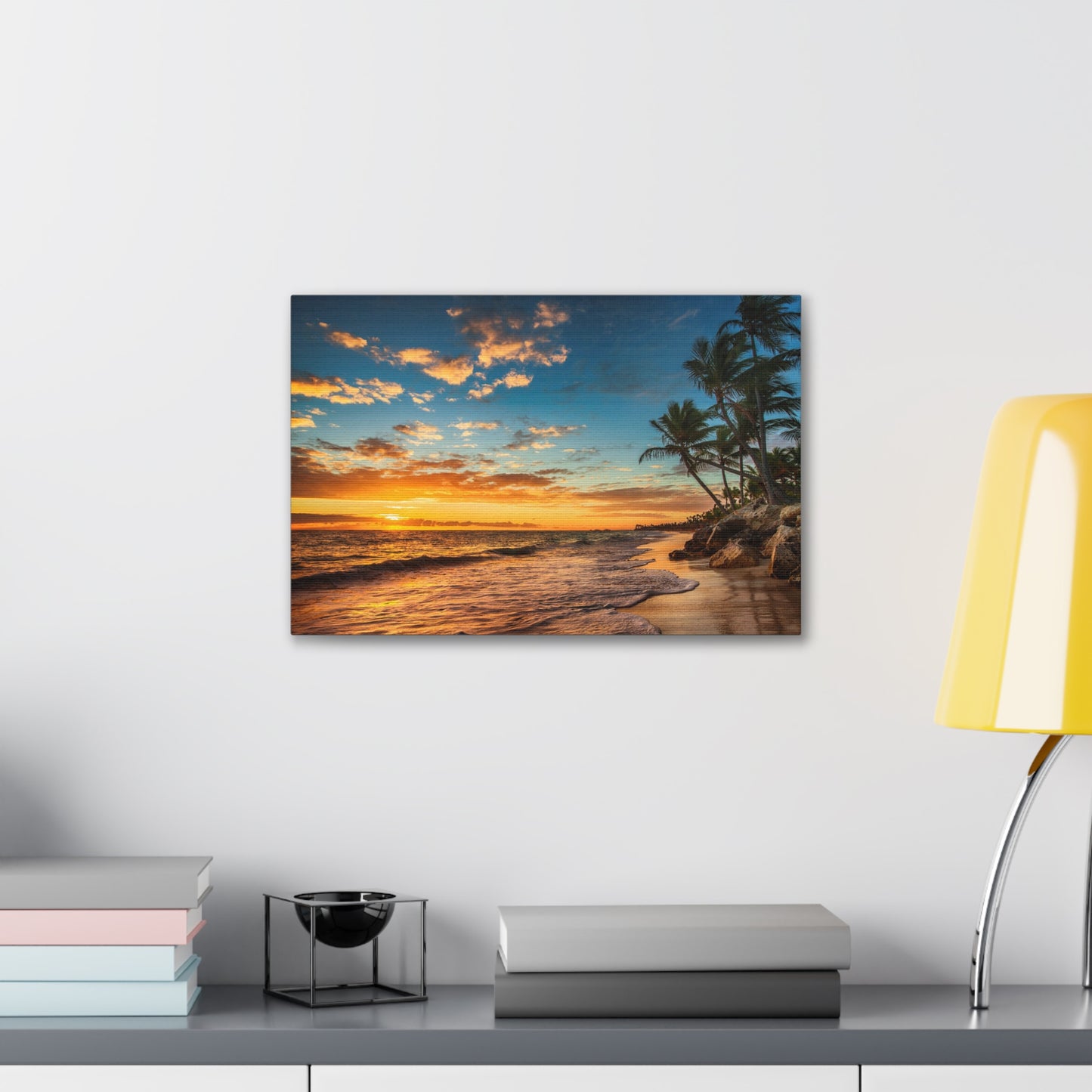 Tropical Island Beach Sunrise Ocean Canvas Wall Art for Home Decor Ready-to-Hang