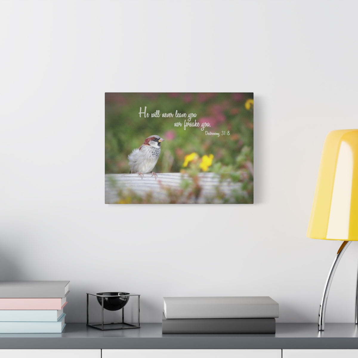 Scripture Canvas Will Never Leave You Deuteronomy 31:8 Christian Wall Art Bible Verse Print Ready to Hang
