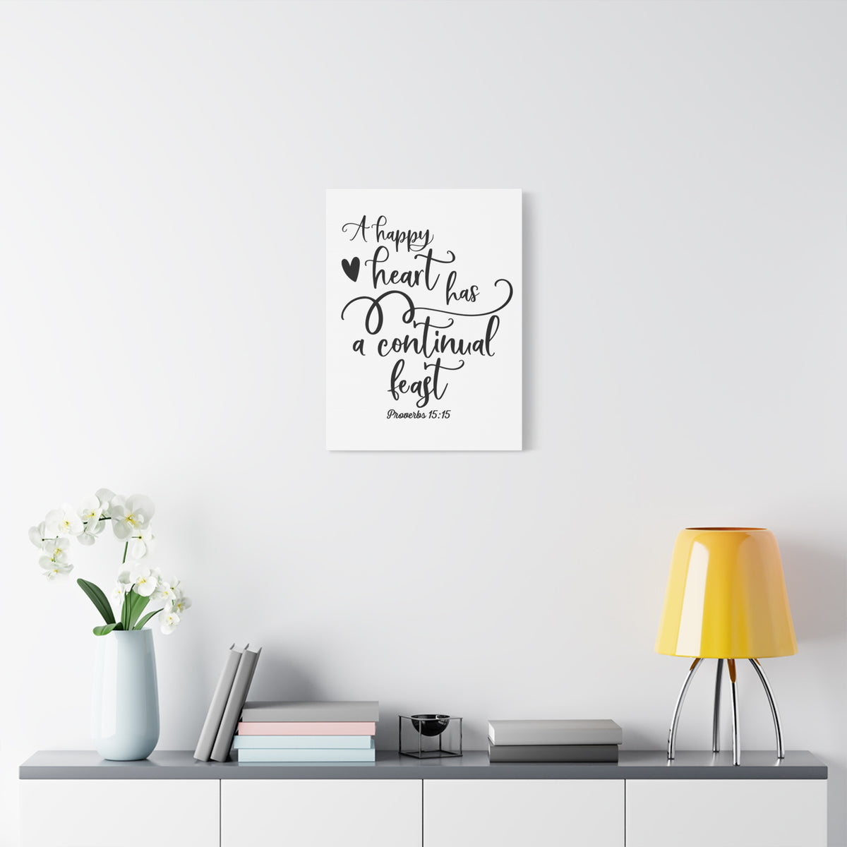 Scripture Canvas Happy Heart Proverbs 15:15 Christian Wall Art Bible Verse Print Ready to Hang