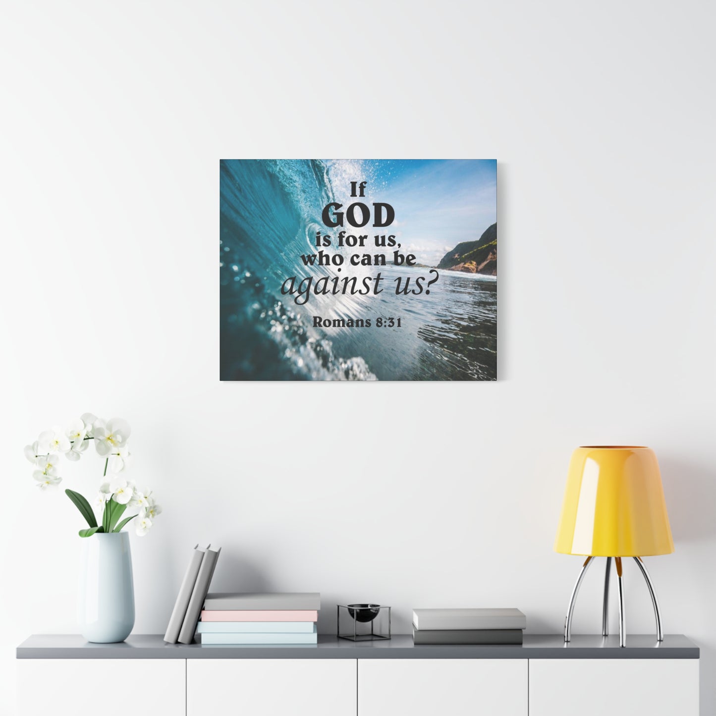 Scripture Canvas Fearless Romans 8:31 Christian Wall Art Bible Verse Print Ready to Hang