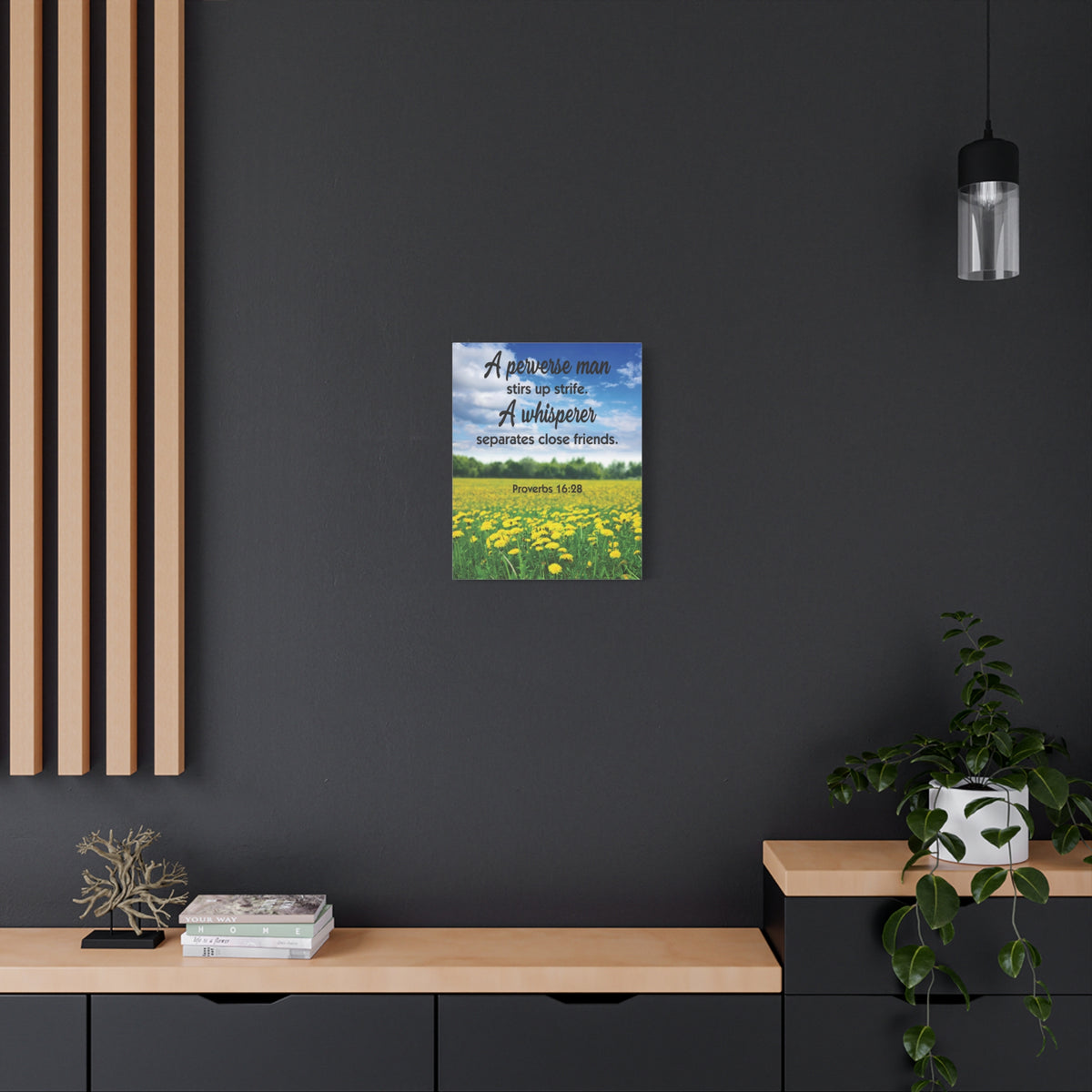 Scripture Canvas A Perverse Man Proverbs 16:28 Christian Wall Art Bible Verse Print Ready to Hang