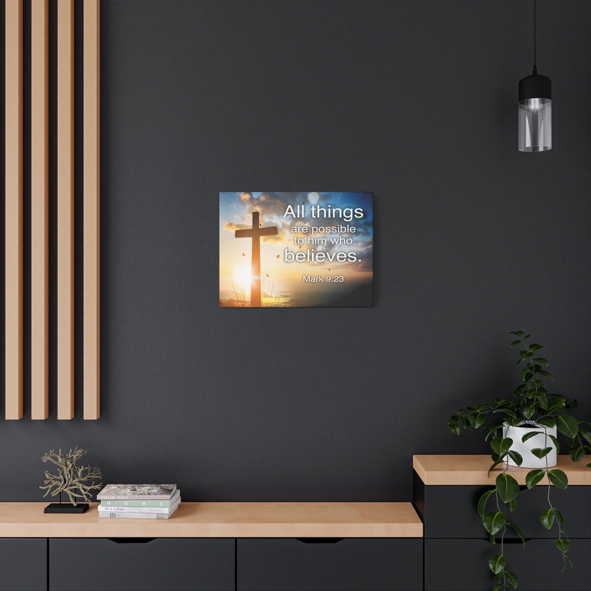 Scripture Canvas All Things Are Possible Mark 9:23 Christian Wall Art Bible Verse Print Ready to Hang