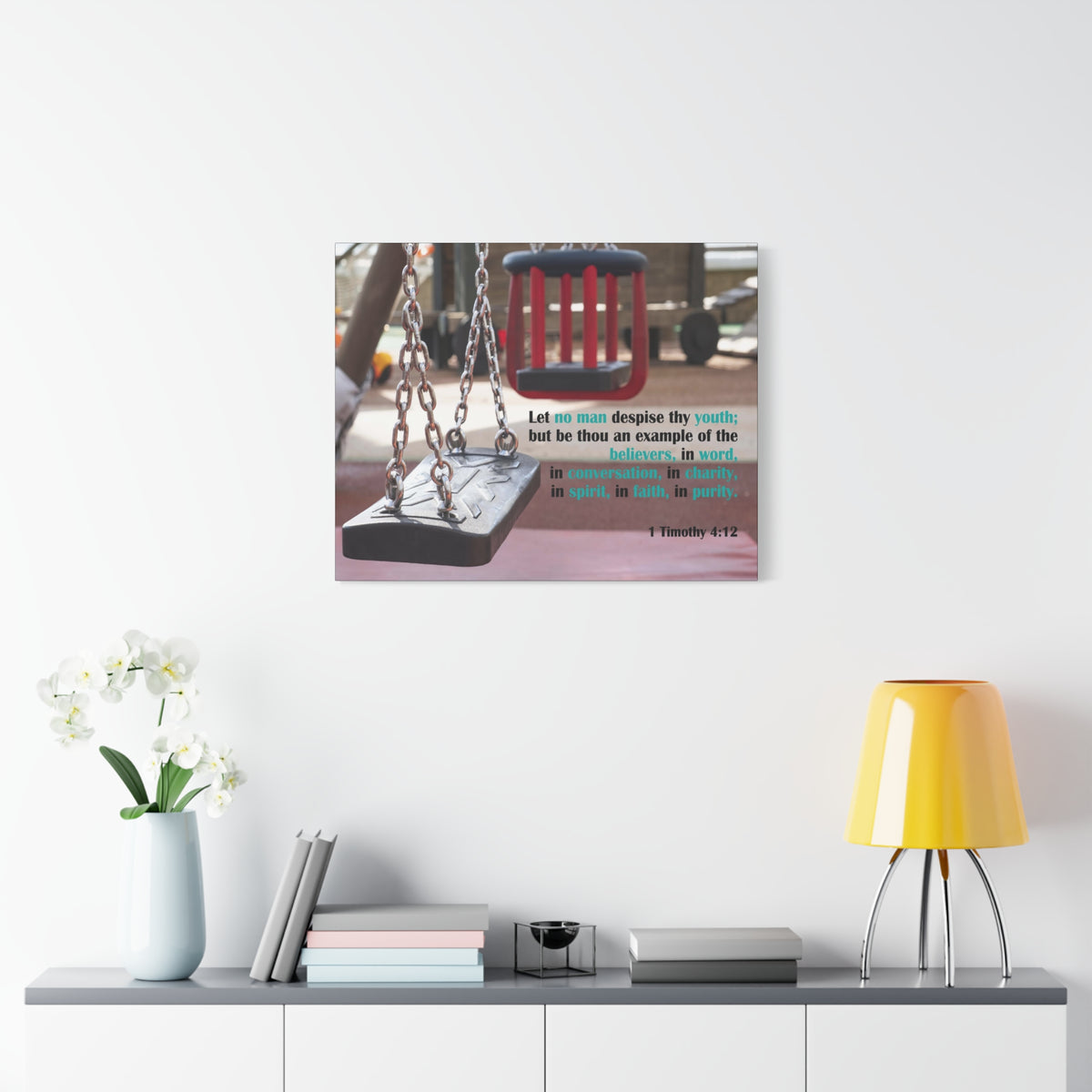 Scripture Canvas Example of the Believers 1 Timothy 4:12 Christian Wall Art Bible Verse Print Ready to Hang