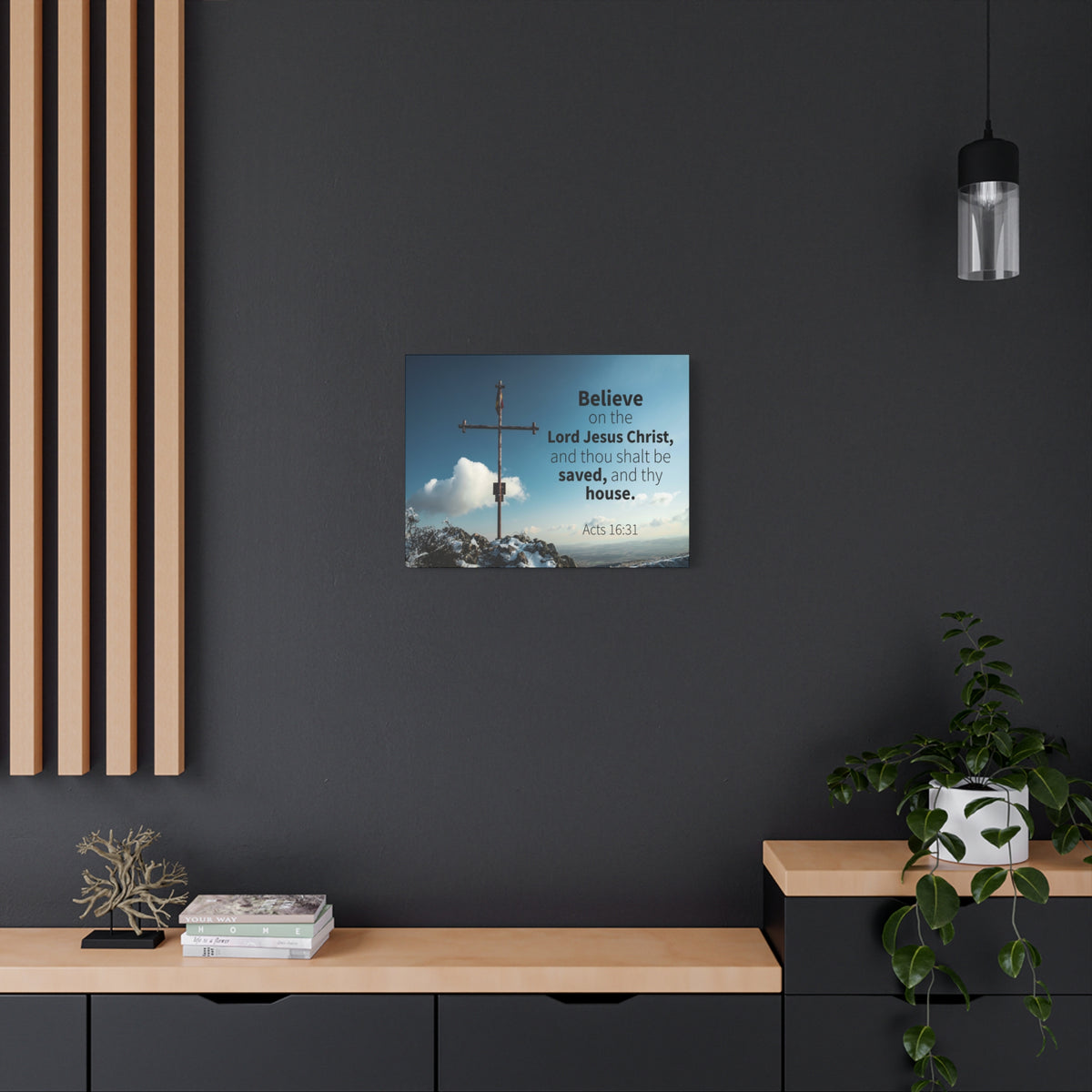 Scripture Canvas Believe Acts 16:31 Christian Wall Art Bible Verse Print Ready to Hang