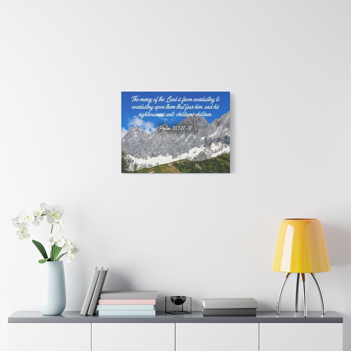 Scripture Canvas The Mercy of The Lord Psalm 103:17-18 Christian Wall Art Bible Verse Print Ready to Hang