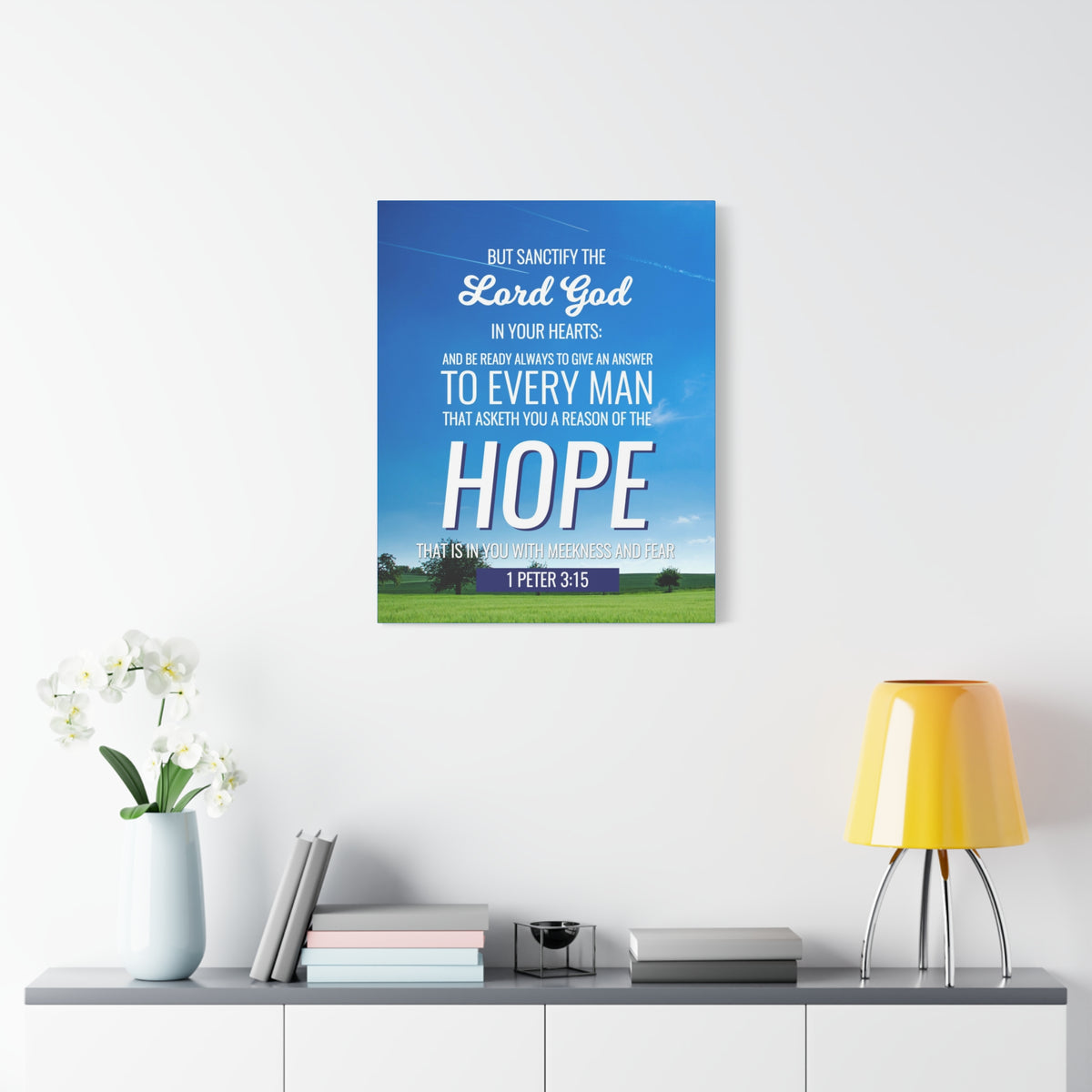 Scripture Canvas Sanctify the Lord God 1 Peter 3:15 Christian Wall Art Bible Verse Print Ready to Hang