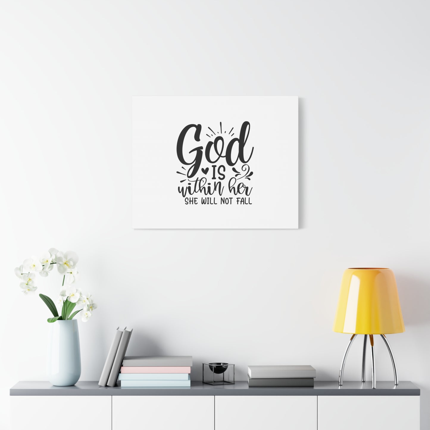 Scripture Canvas She Will Not Fall Psalms 46:5 Heart Christian Wall Art Bible Verse Print Ready to Hang