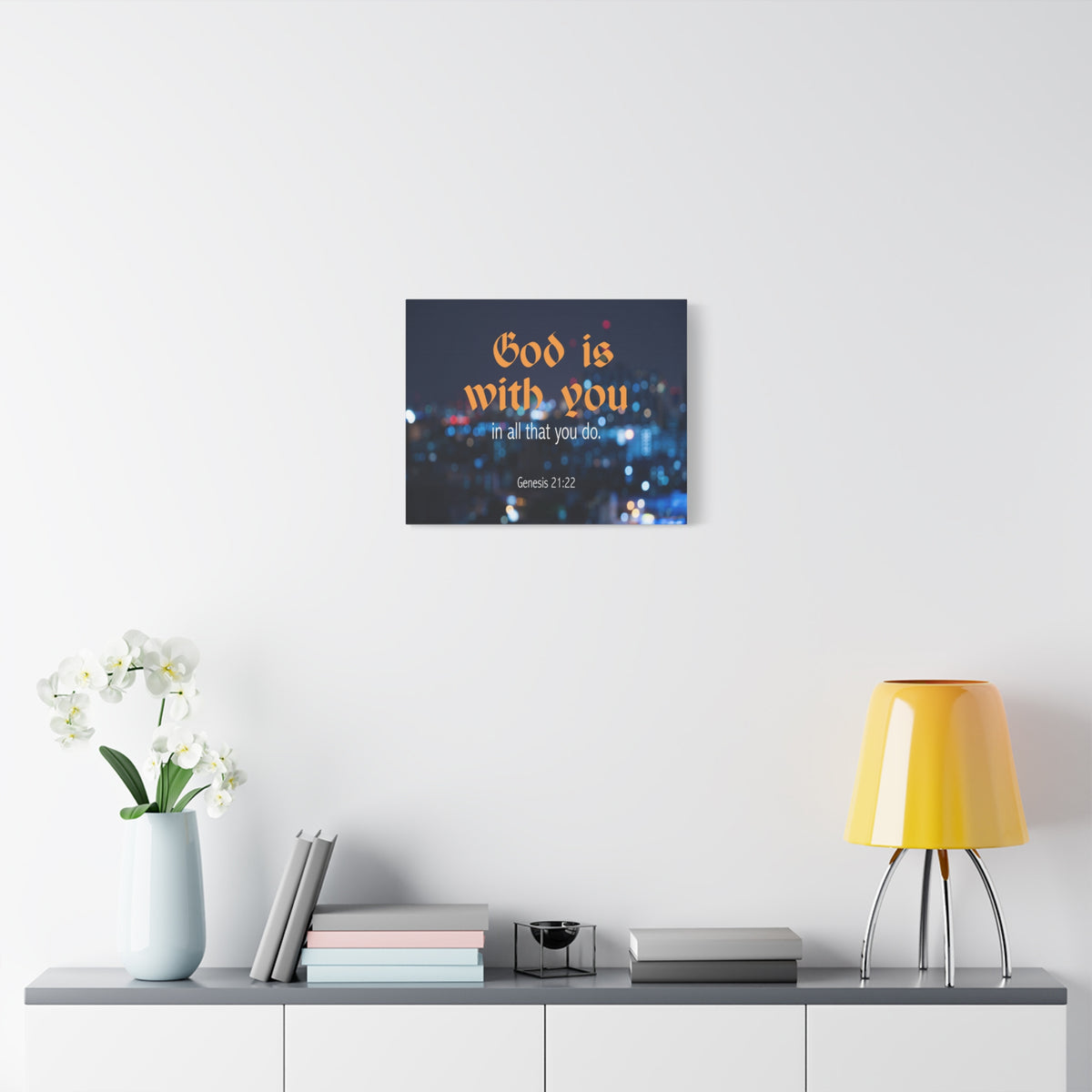 Scripture Canvas God is With You Genesis 21:22 Christian Wall Art Bible Verse Print Ready to Hang