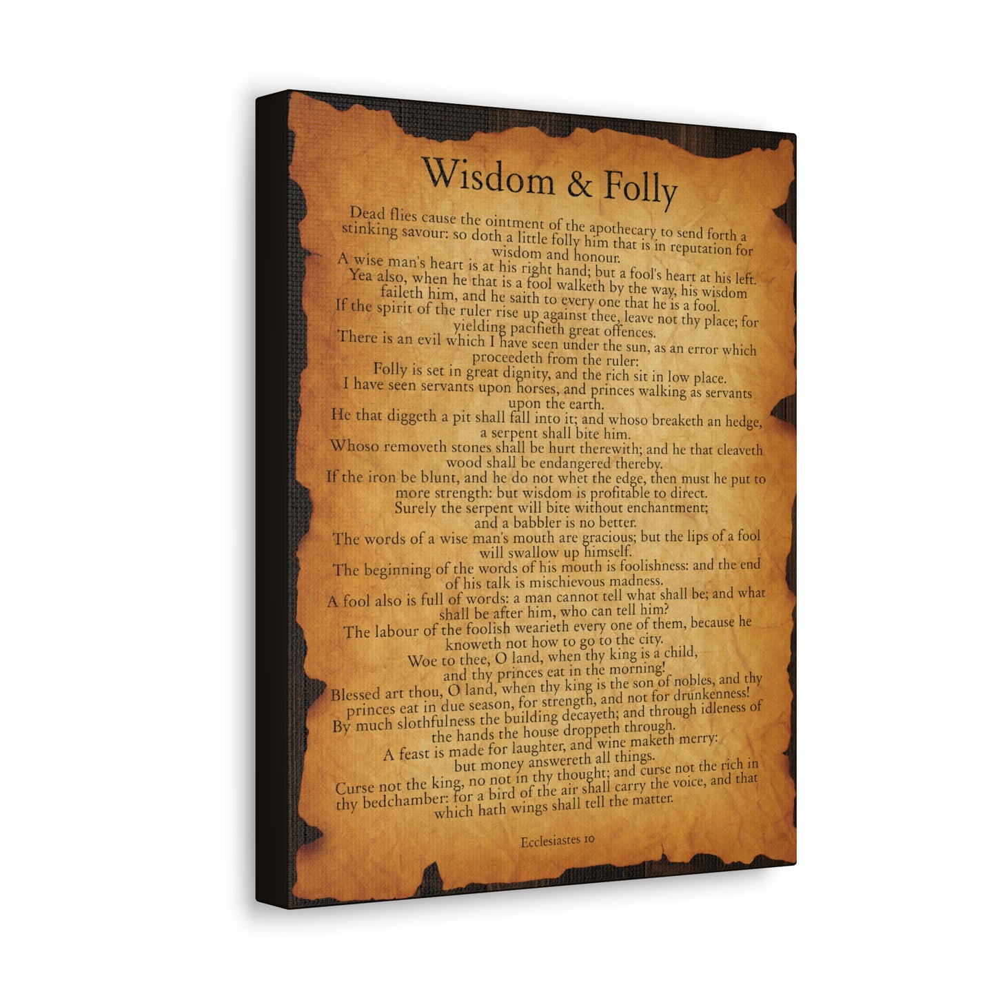 Wisdom & Folly Ecclesiastes 10 Gold Brown Bible Verse Canvas Christian Wall Art Ready to Hang