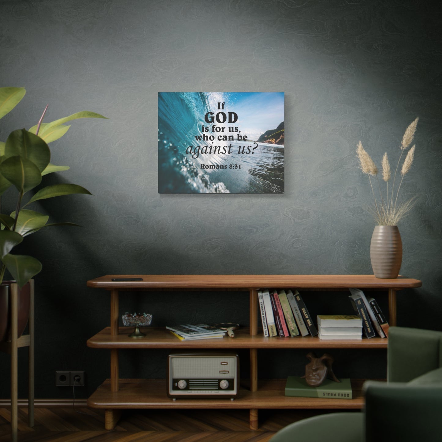 Scripture Canvas Fearless Romans 8:31 Christian Wall Art Bible Verse Print Ready to Hang