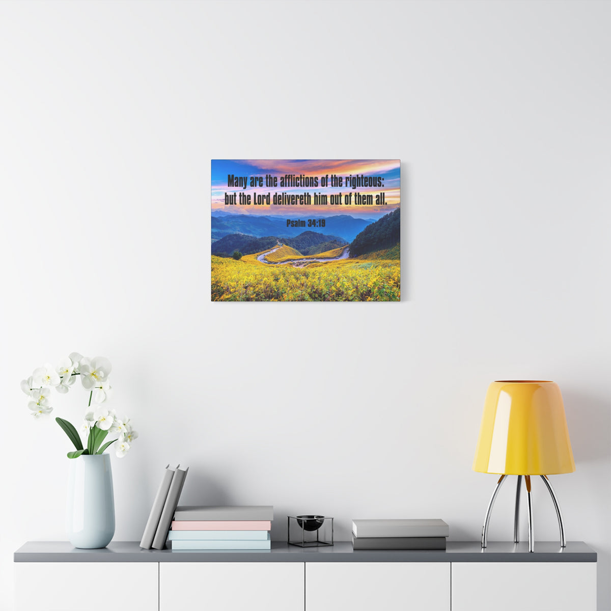 Scripture Canvas Afflictions of the Righteous Psalm 34:19 Christian Wall Art Bible Verse Print Ready to Hang