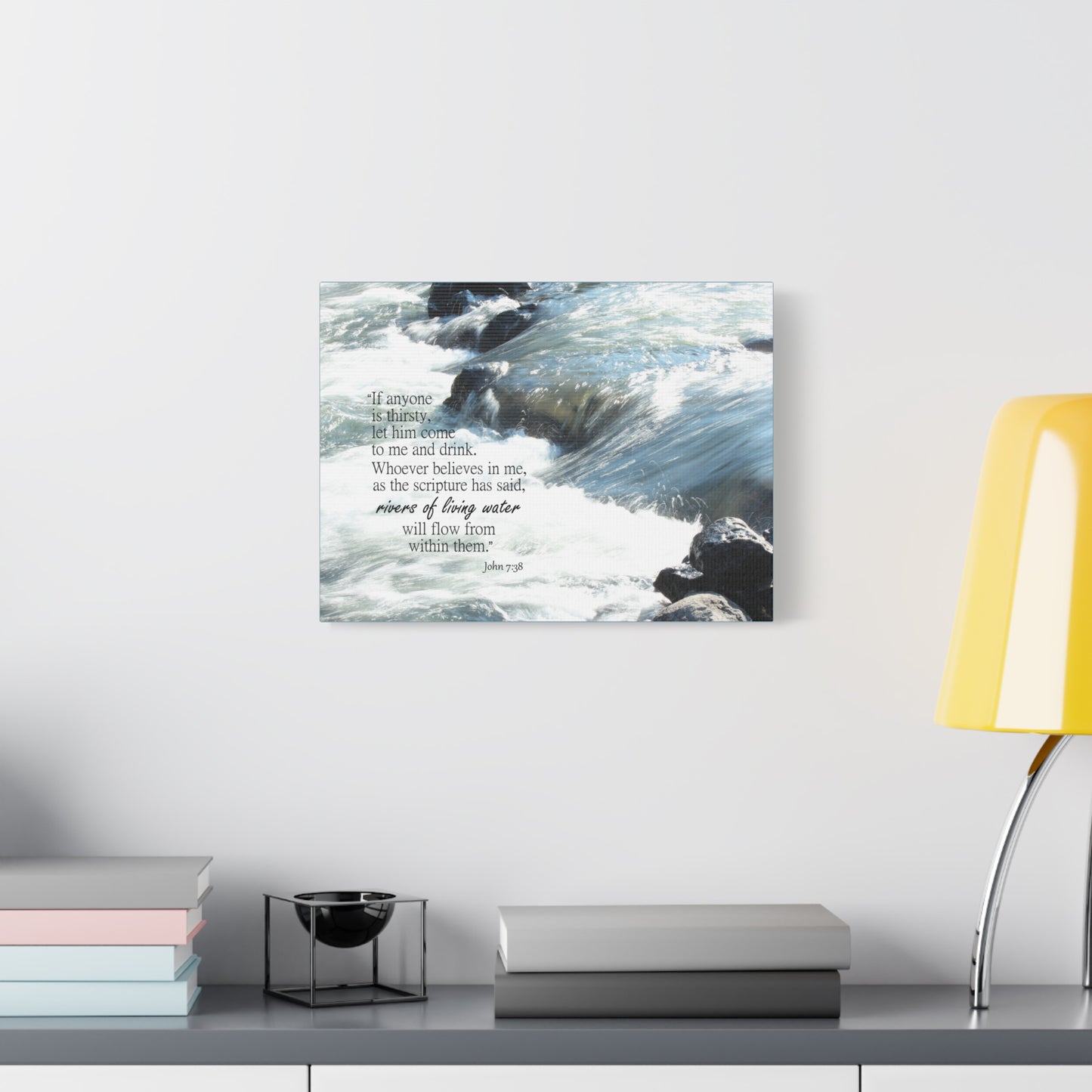 Scripture Canvas Rivers Of Living Water John 7:38 Christian Wall Art Bible Verse Print Ready to Hang