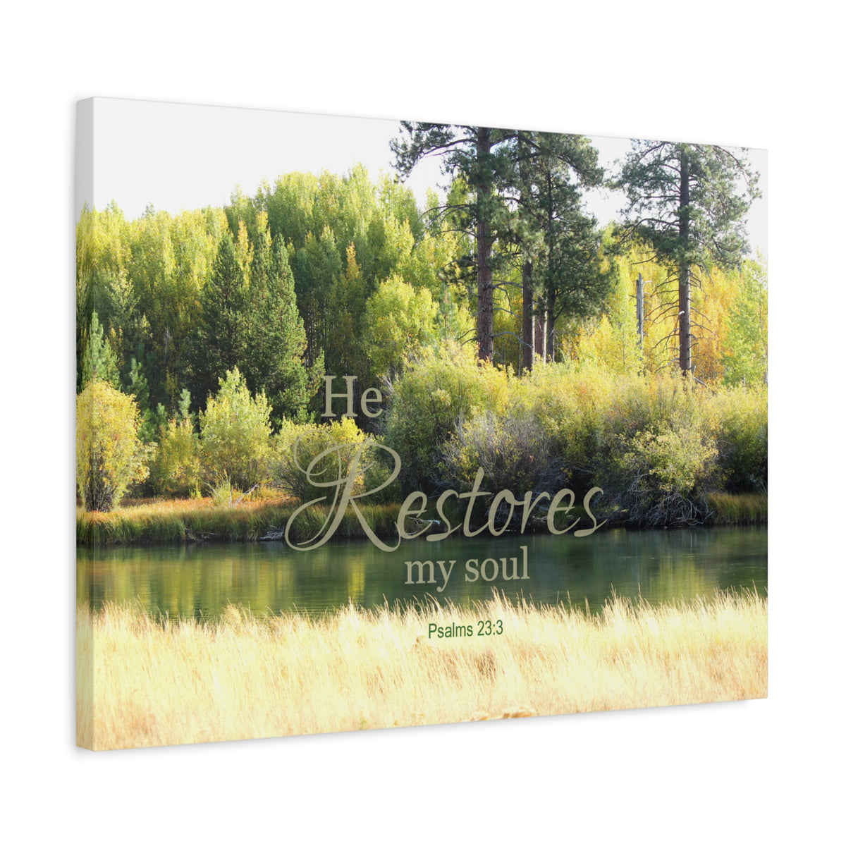 Scripture Canvas He Restores My Soul Psalms 23:3 Christian Wall Art Bible Verse Print Ready to Hang