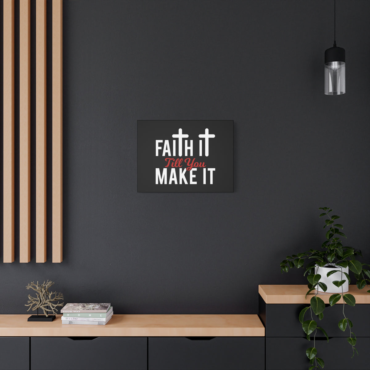 Scripture Canvas Faith It Till You Make It Hebrews 11:1 Red Christian Wall Art Bible Verse Print Ready to Hang