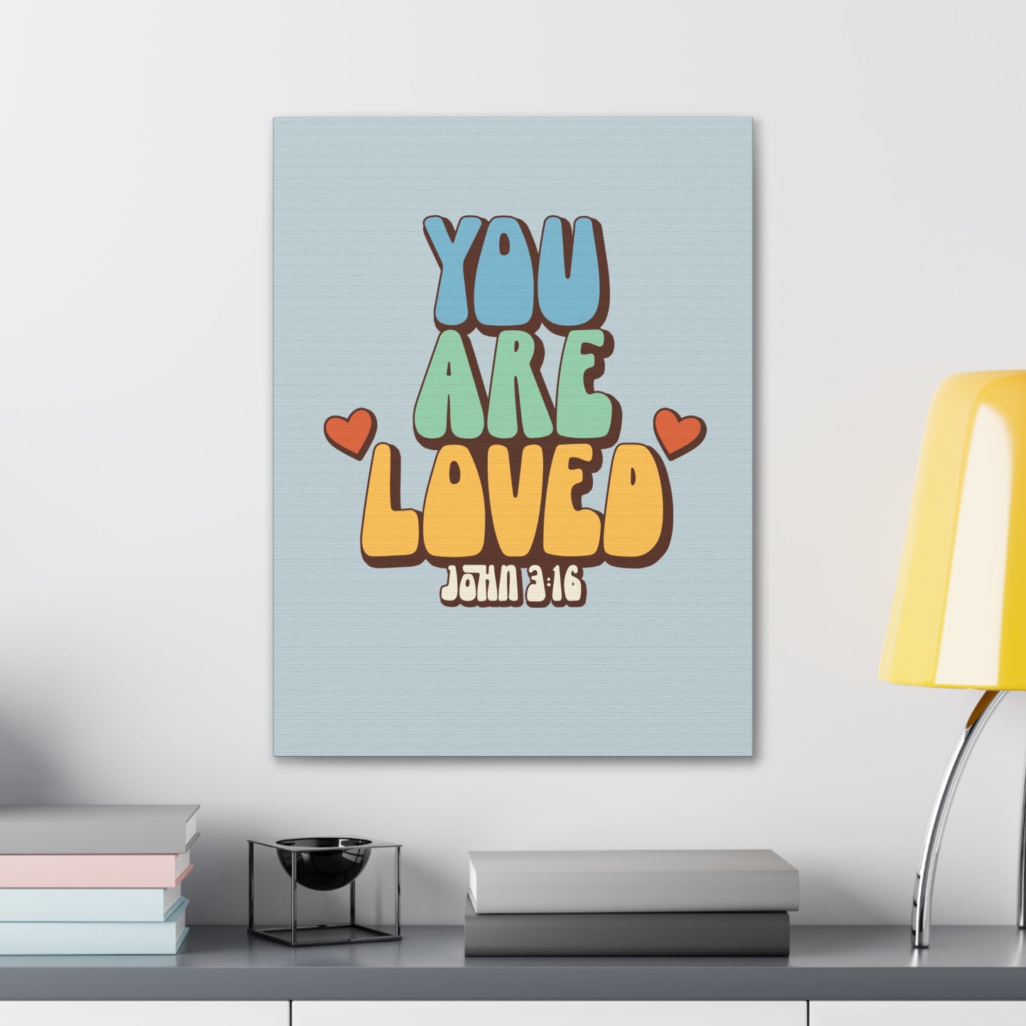 You Are Loved John 3:16 Light Blue Bible Verse Canvas Christian Wall Art Ready to Hang