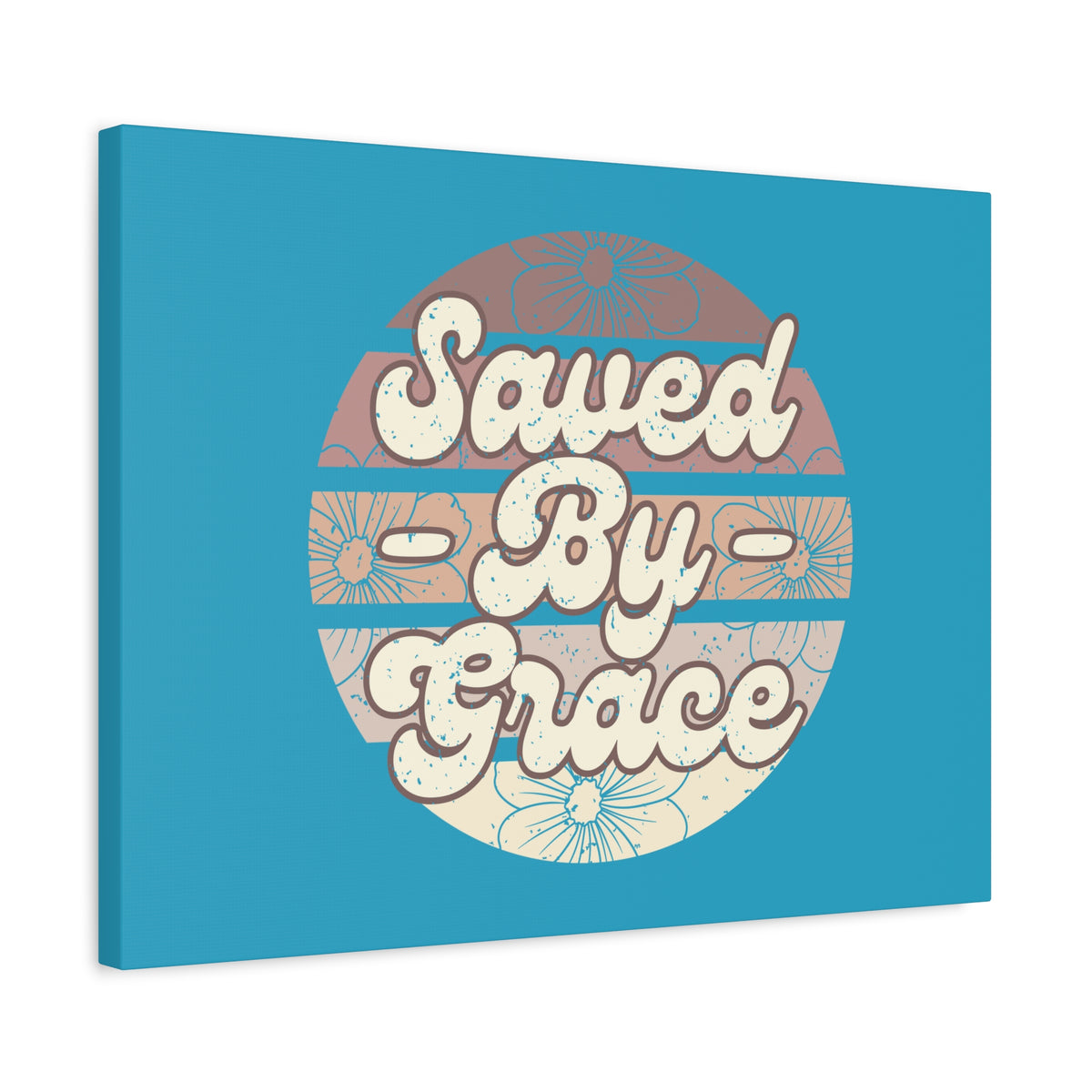 Scripture Canvas Saved By Grace Ephesians 2:8 Circle Blue Christian Wall Art Bible Verse Print Ready to Hang