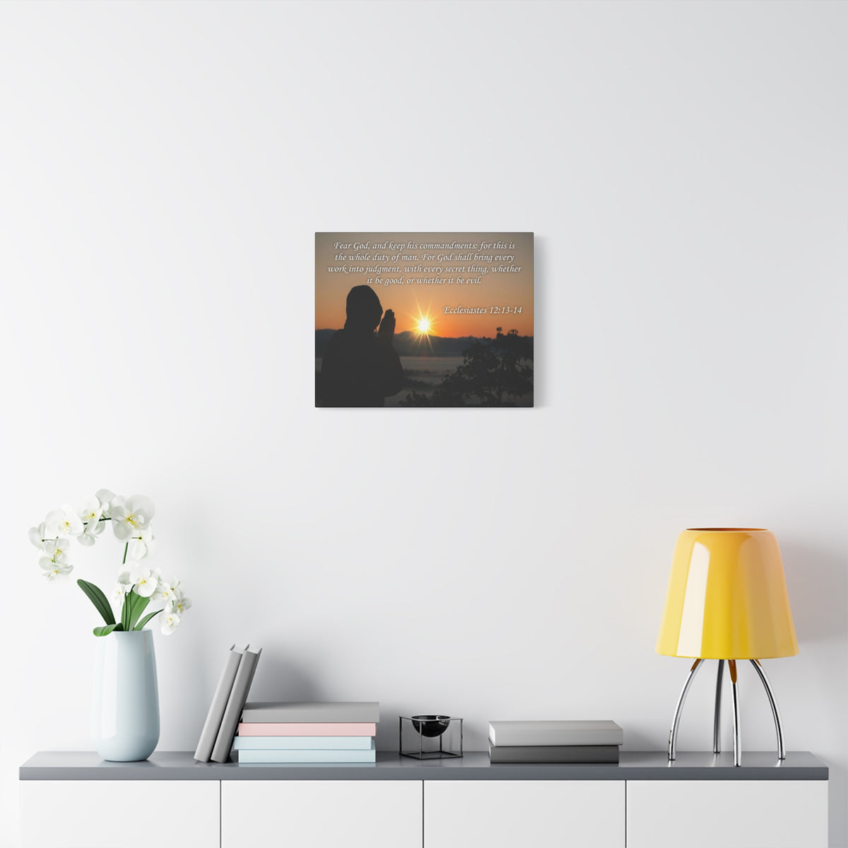 Scripture Canvas Fear God Ecclesiastes 12:13-14 Christian Wall Art Bible Verse Print Ready to Hang