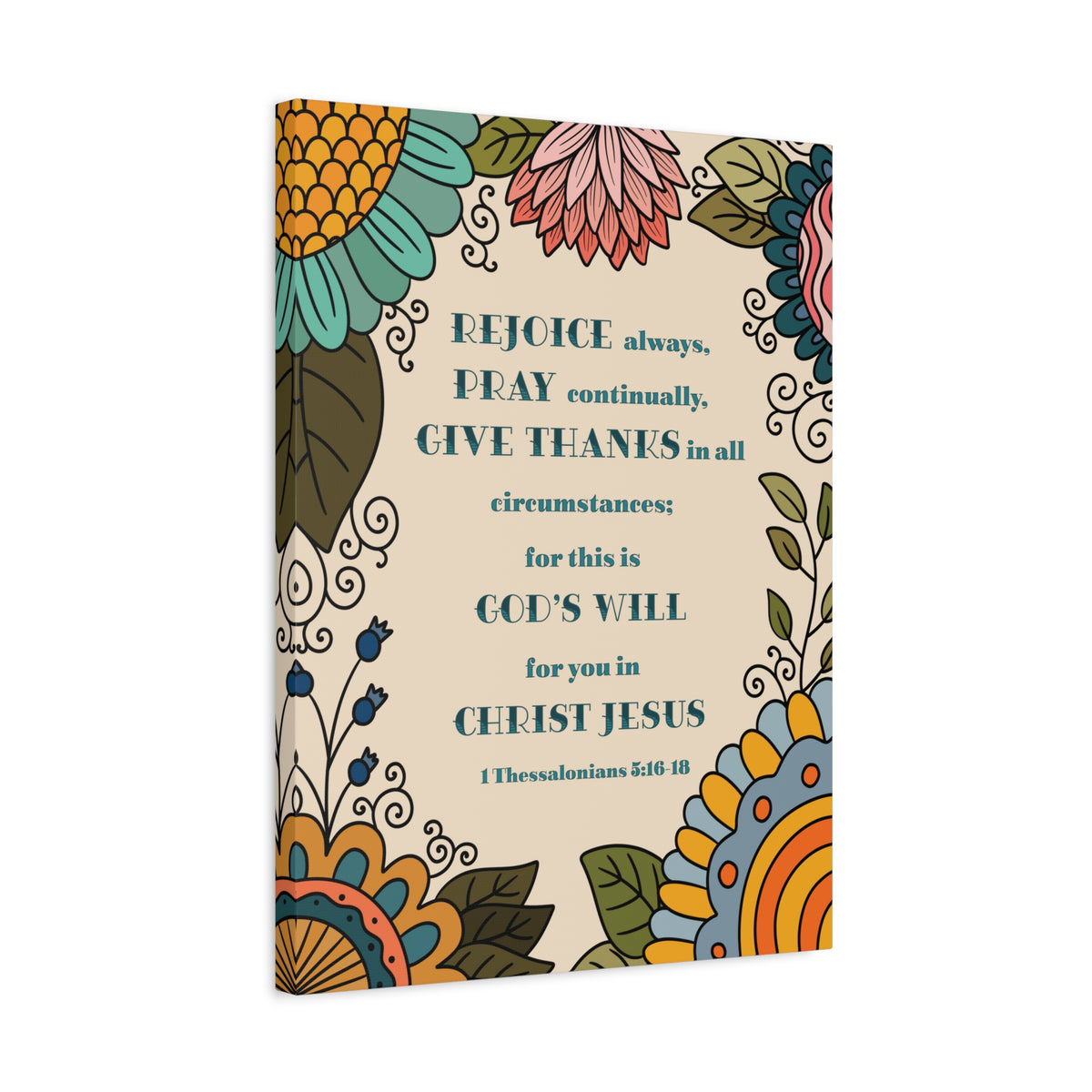 Scripture Canvas Rejoice Always 1 Thessalonians 5:16-18 Christian Wall Art Bible Verse Print Ready to Hang
