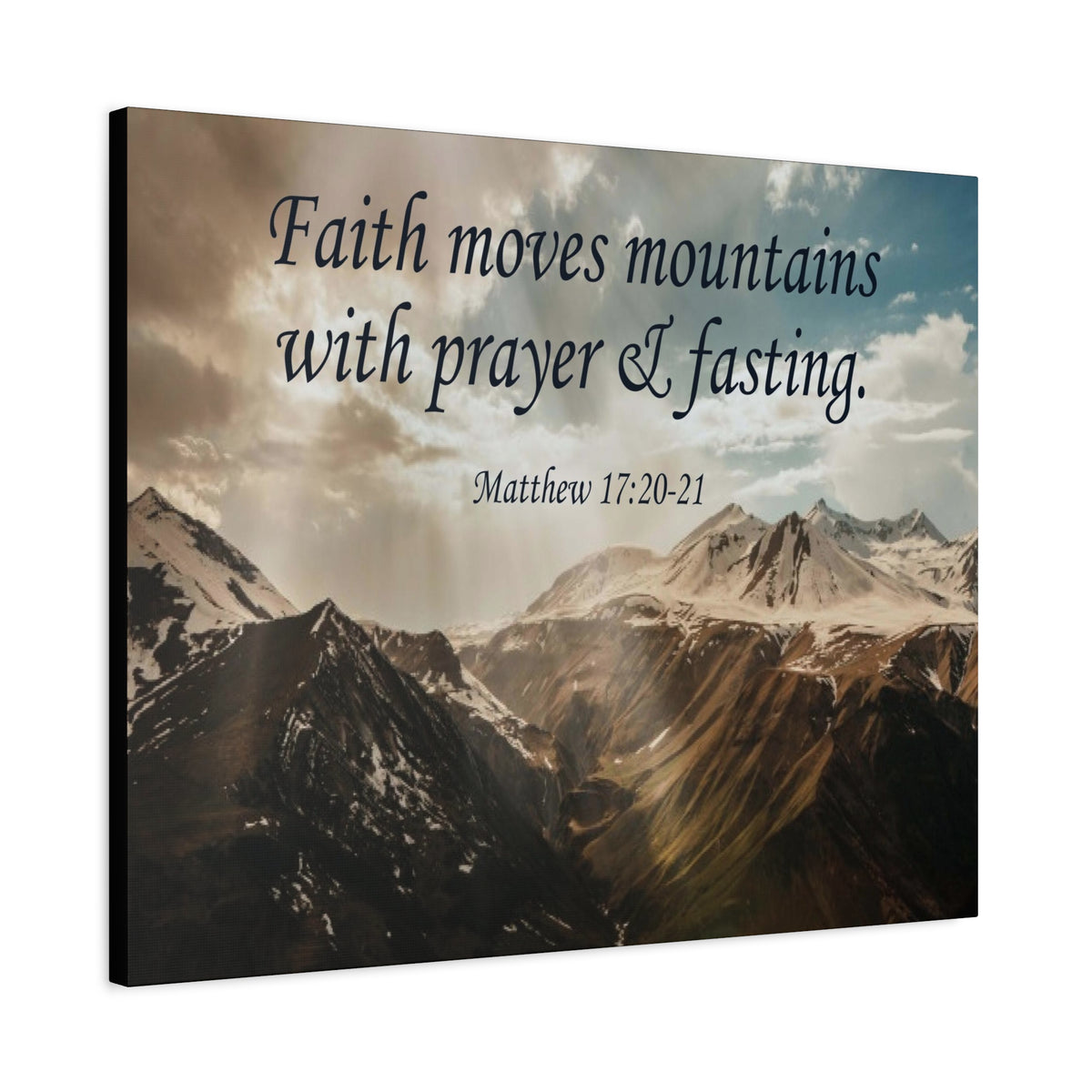 Scripture Canvas Faith Moves Mountains Matthew 17:20-21 Christian Wall Art Bible Verse Print Ready to Hang