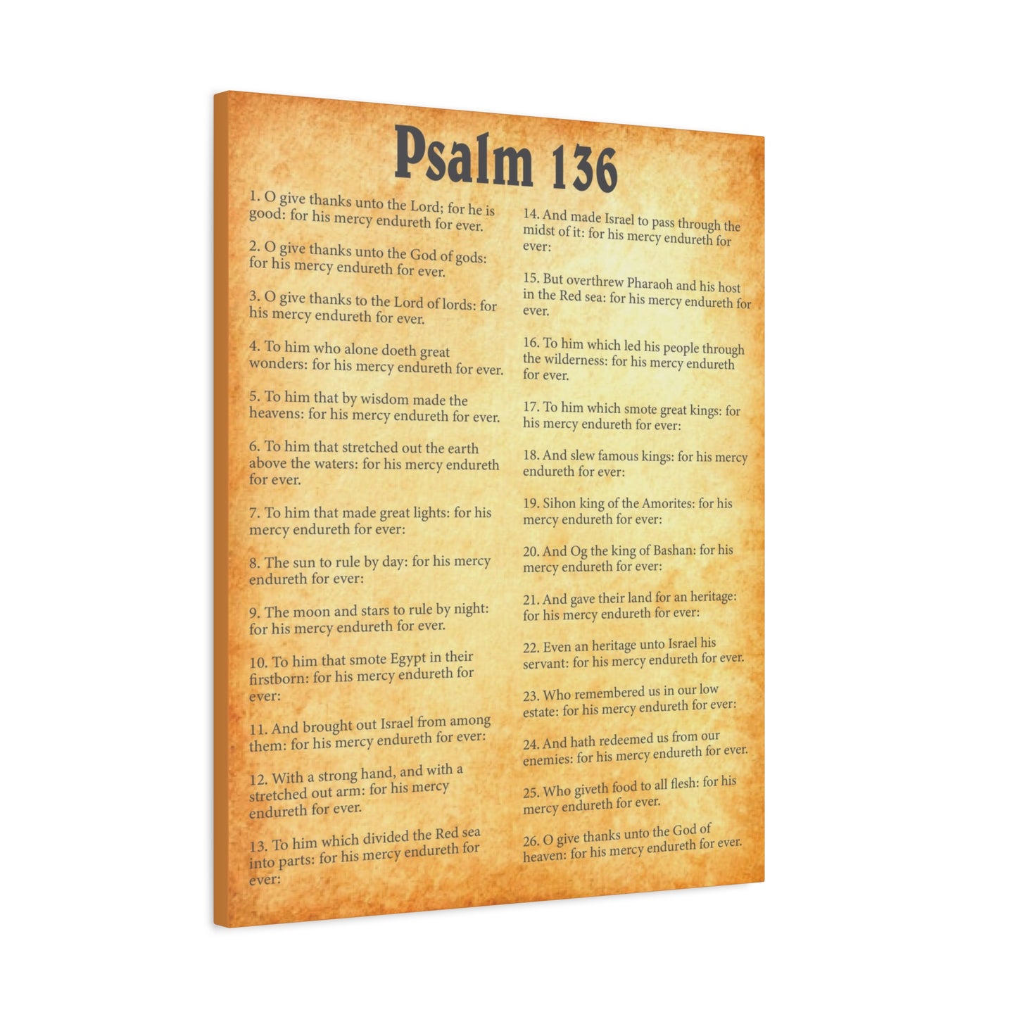 Scripture Walls Psalm 136 Gold Bible Chapter Canvas Christian Wall Art Ready to Hang